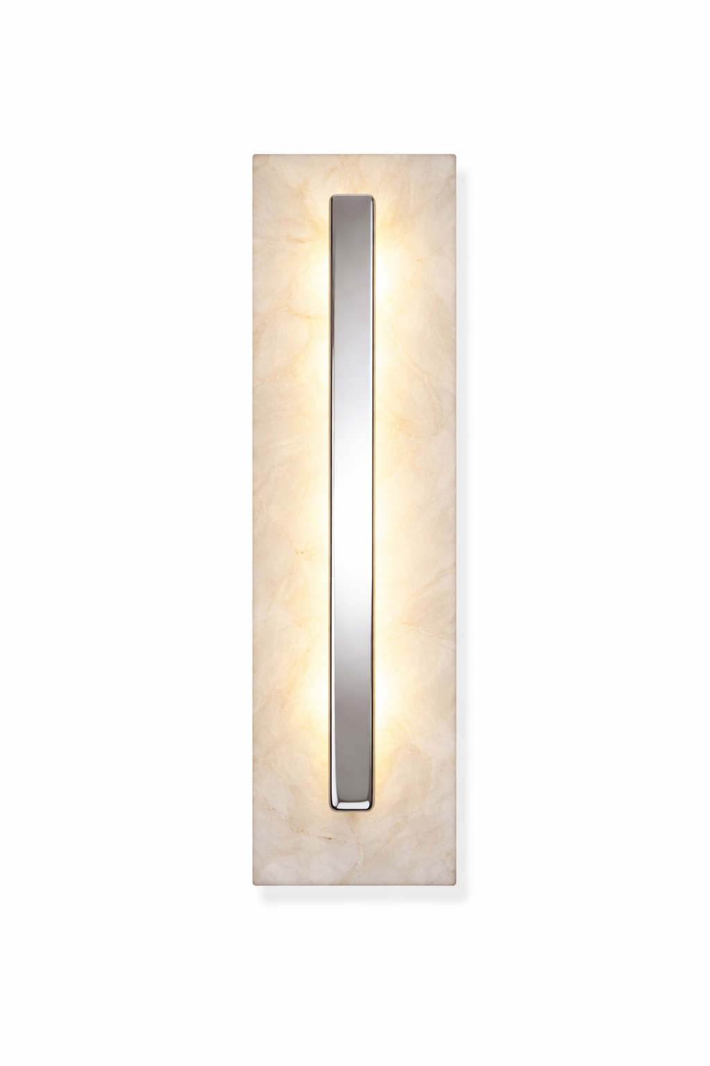 A moody, sophisticated viewpoint focusing on the warm light reflection inside the recessed gold center of the Treviso Marble Wall Sconce.