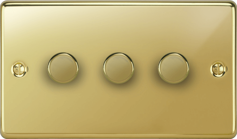 A soft focus view of the Victorian dimmer knob reflecting ambient room lighting.