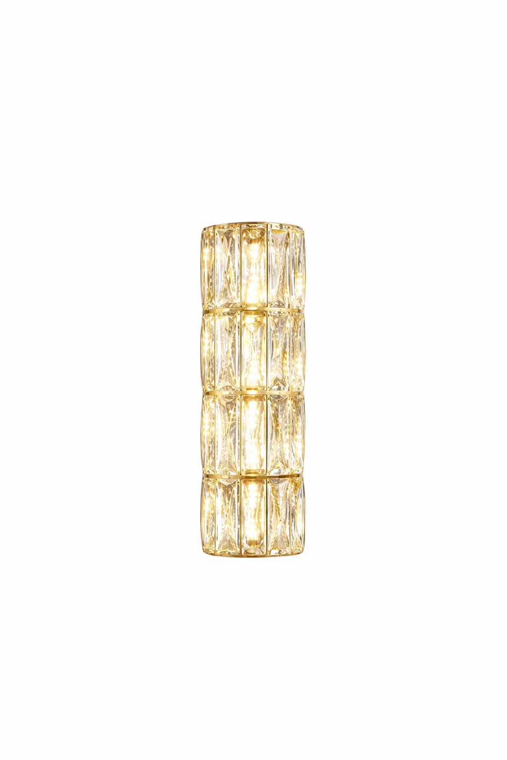 A warm, ambient glow reflects through the diamond-cut crystals of the Gaia Wall Light, creating an intimate and sophisticated mood.