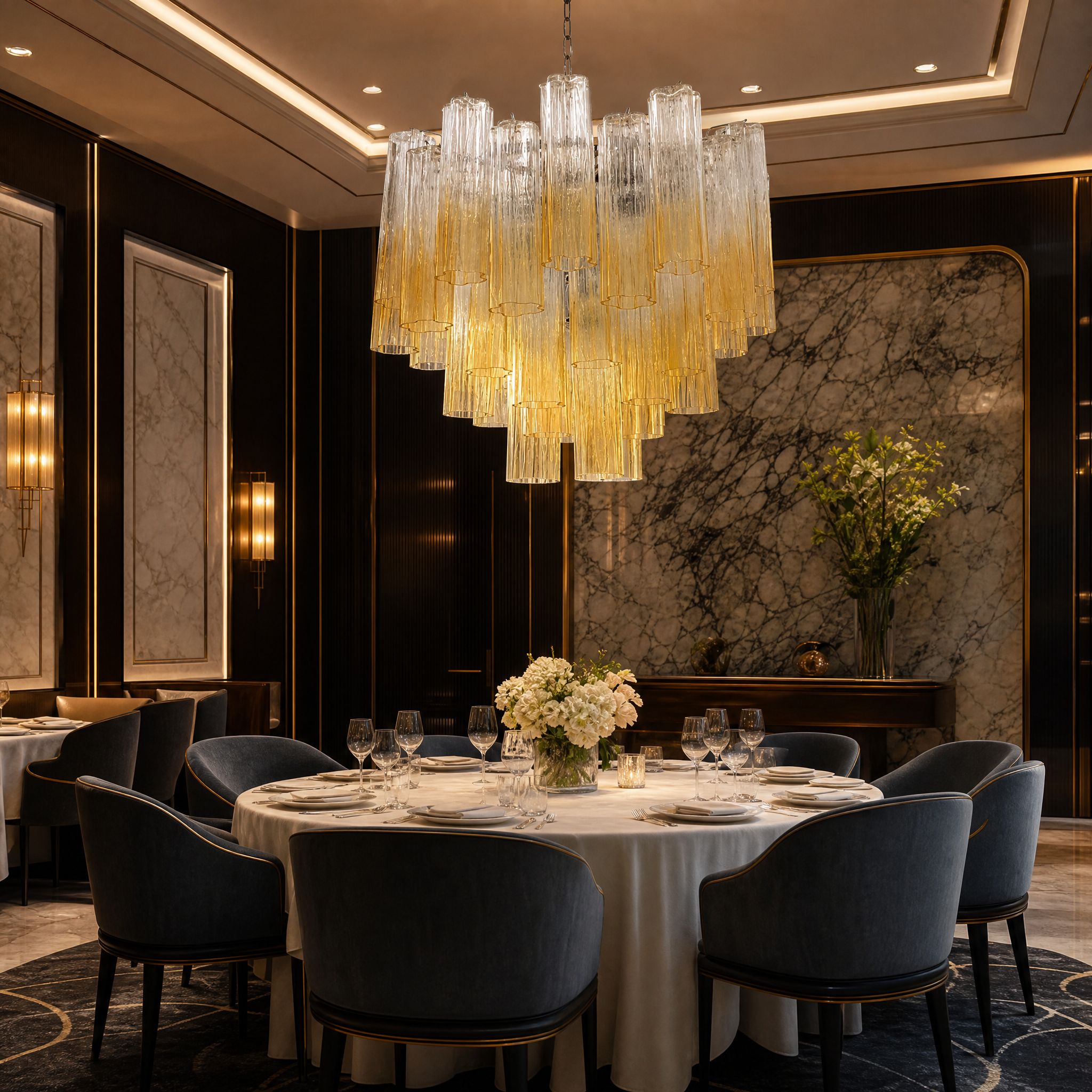 Aldara Tronchi Murano Glass Circular Chandelier luxury hospitality lifestyle image by VORELLI