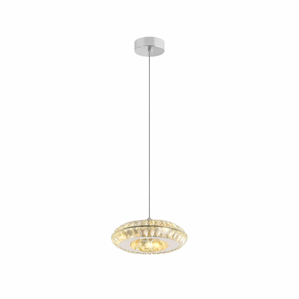 Ambient mood lighting from the VORELLI Zaffiri pendant, highlighting its refined understatement and modern simplicity.