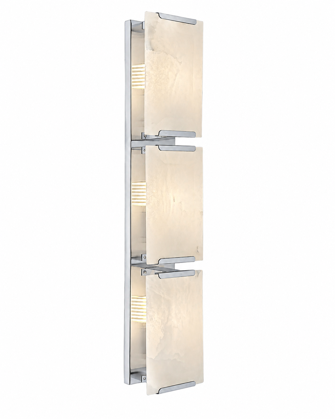 An artistic angle of the VORELLI Angel Marble Sconce, highlighting the contrast between cold natural stone and warm metallic brass detailing.
