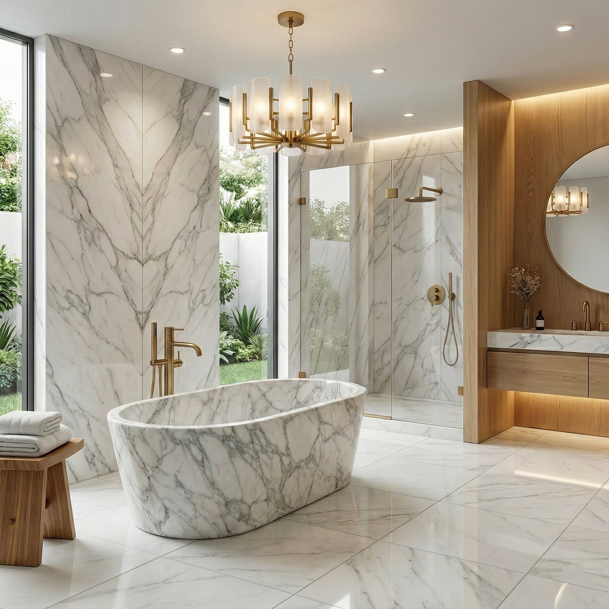 Arabescato Marble Freestanding Bathtub - Tapered