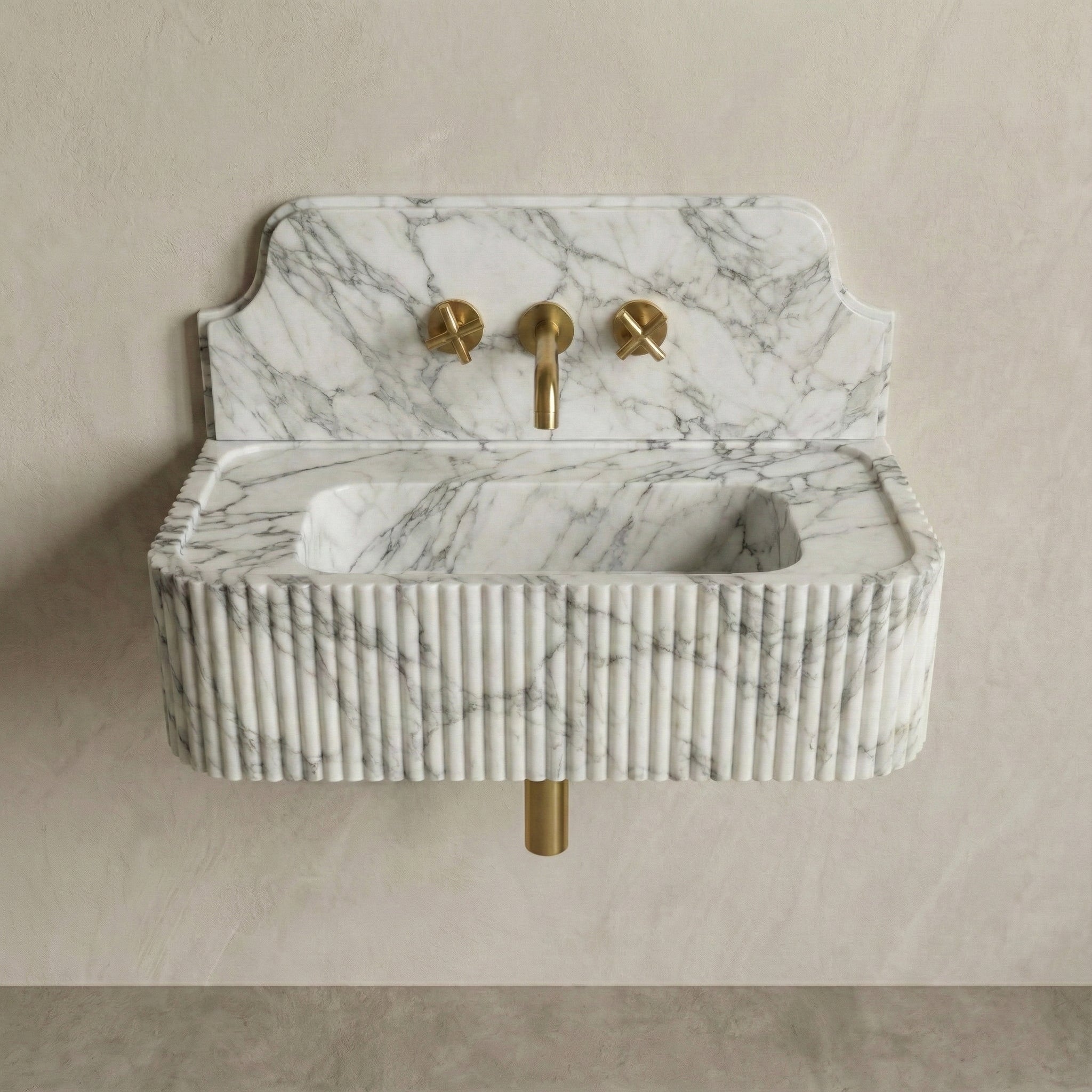 Arabescato Backsplash Sink - Fluted