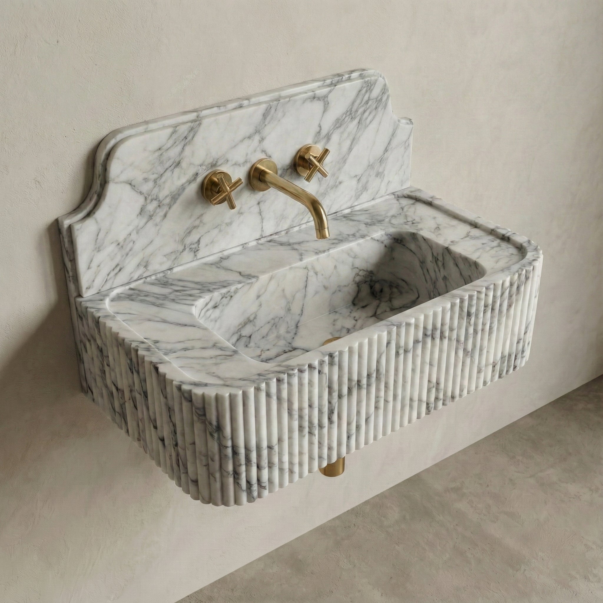 Arabescato Backsplash Sink - Fluted