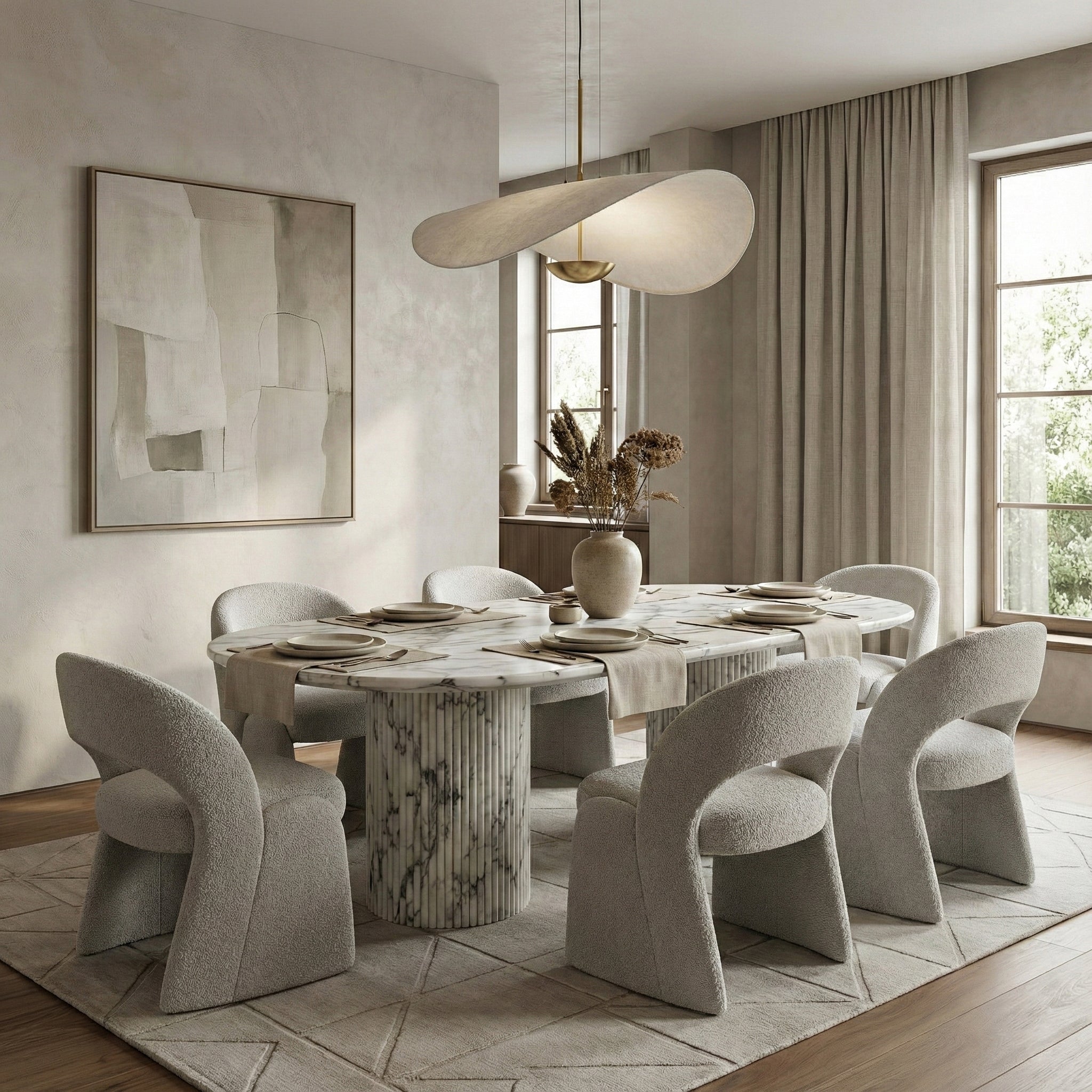 Arabescato Marble Oval Dining Table - Fluted