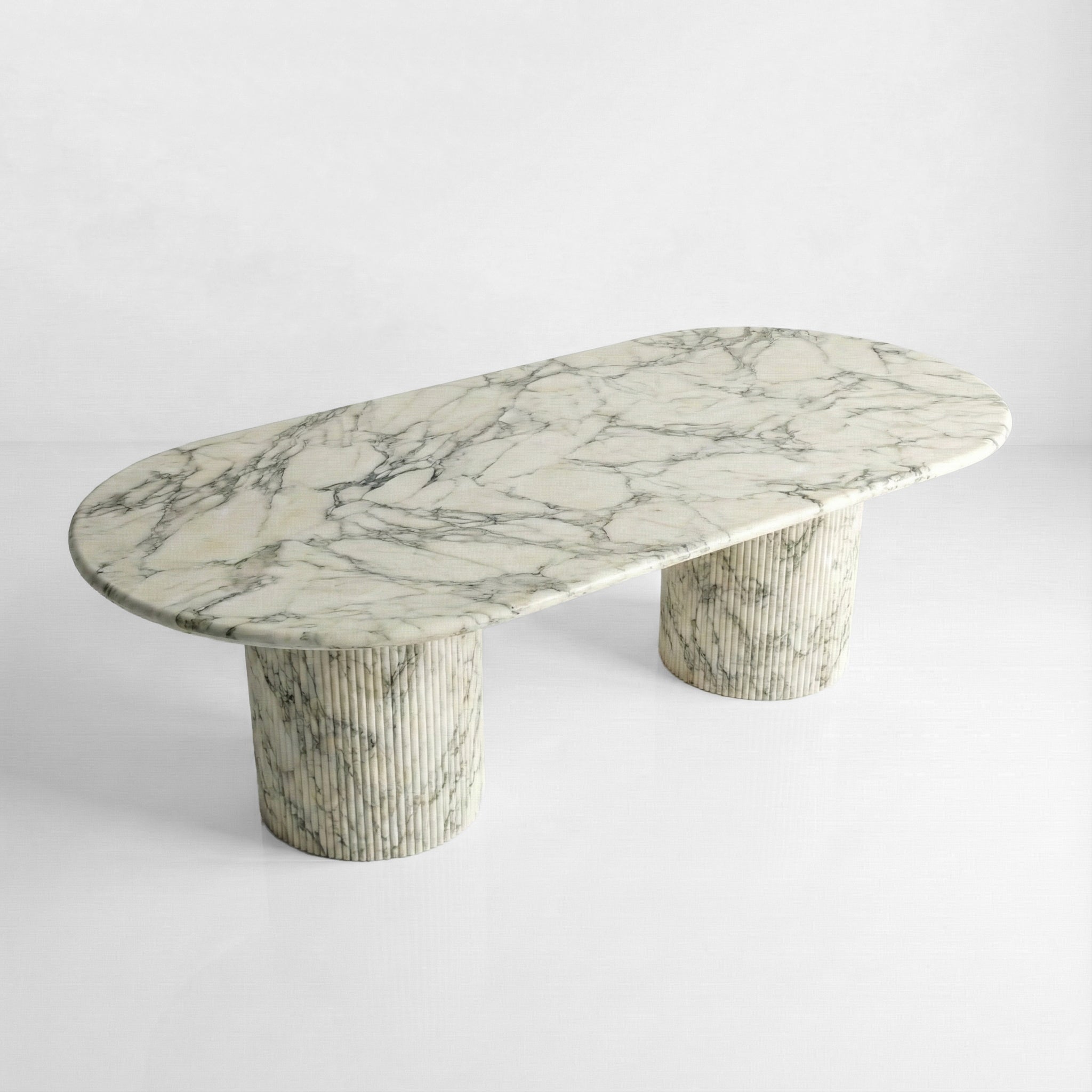 Arabescato Marble Oval Dining Table - Fluted
