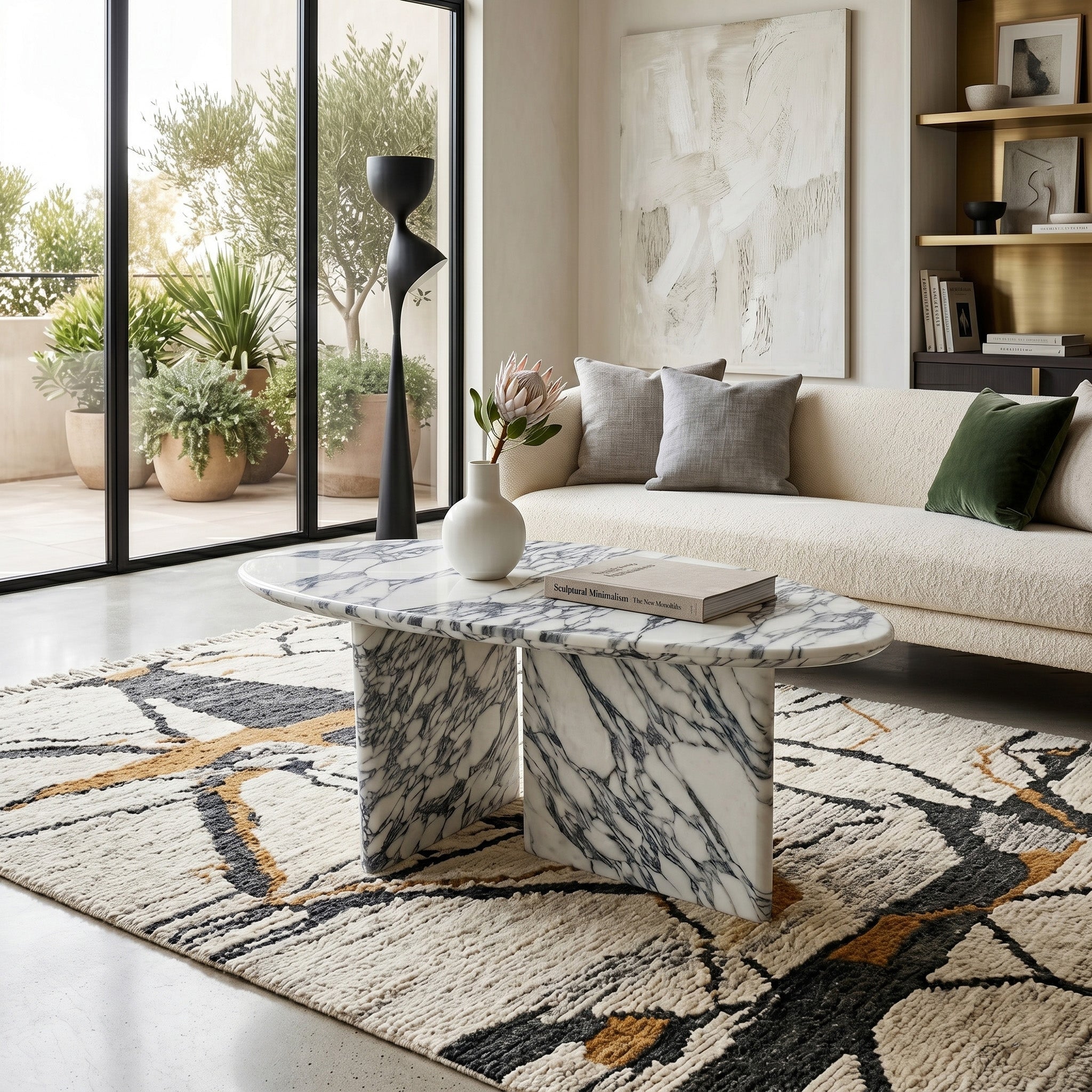 Arabescato Marble Coffee Table - Pebble