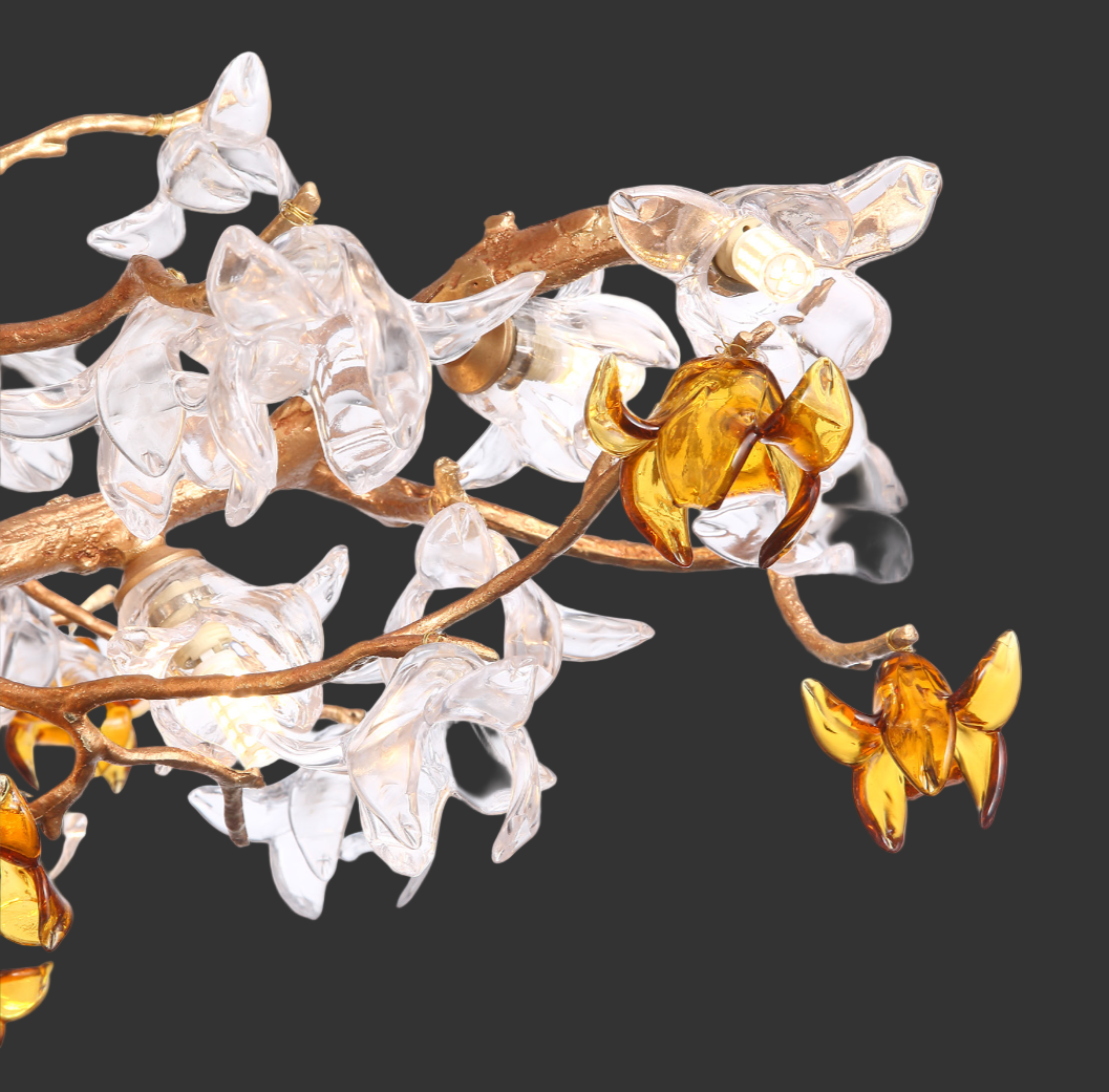 Artistic composition of the Bloom rectangular chandelier illuminating a modern refined interior space