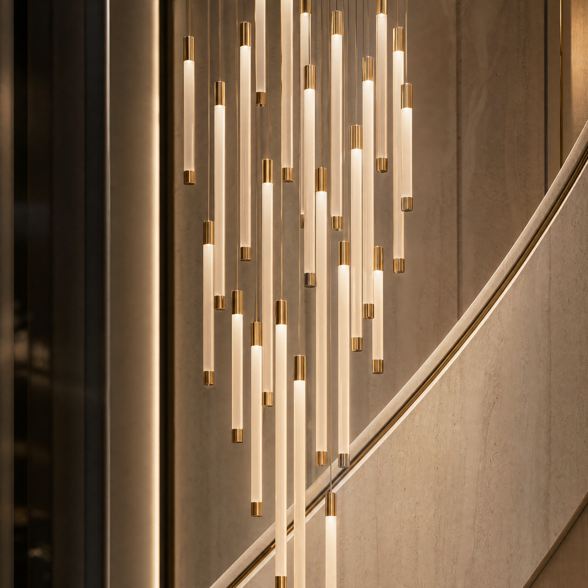 Close-up detail of the Avezzano pendant chandelier, showcasing premium materials and minimalist contemporary aesthetics.