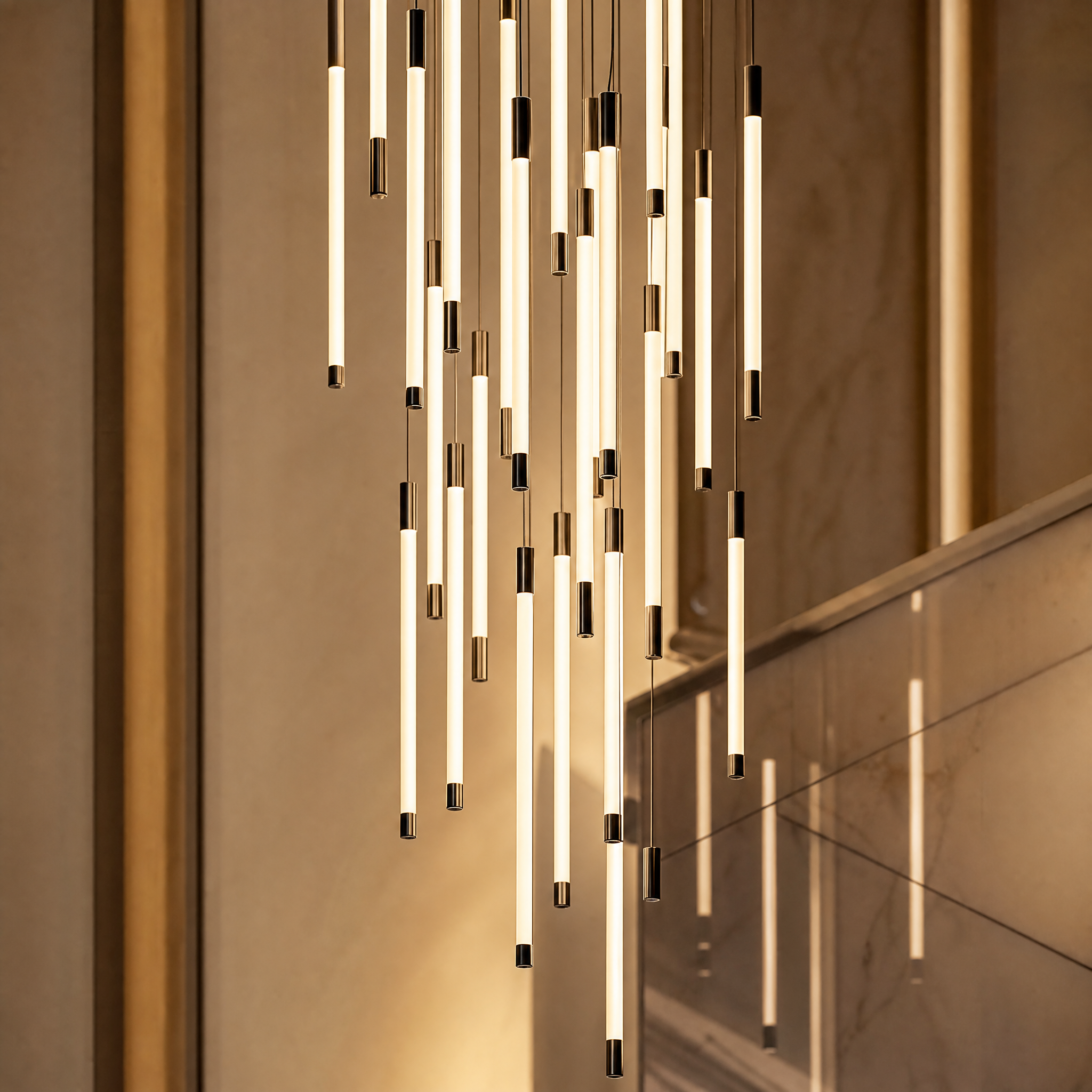 Close-up detail of the Avezzano pendant chandelier showing premium finish and warm ambient illumination