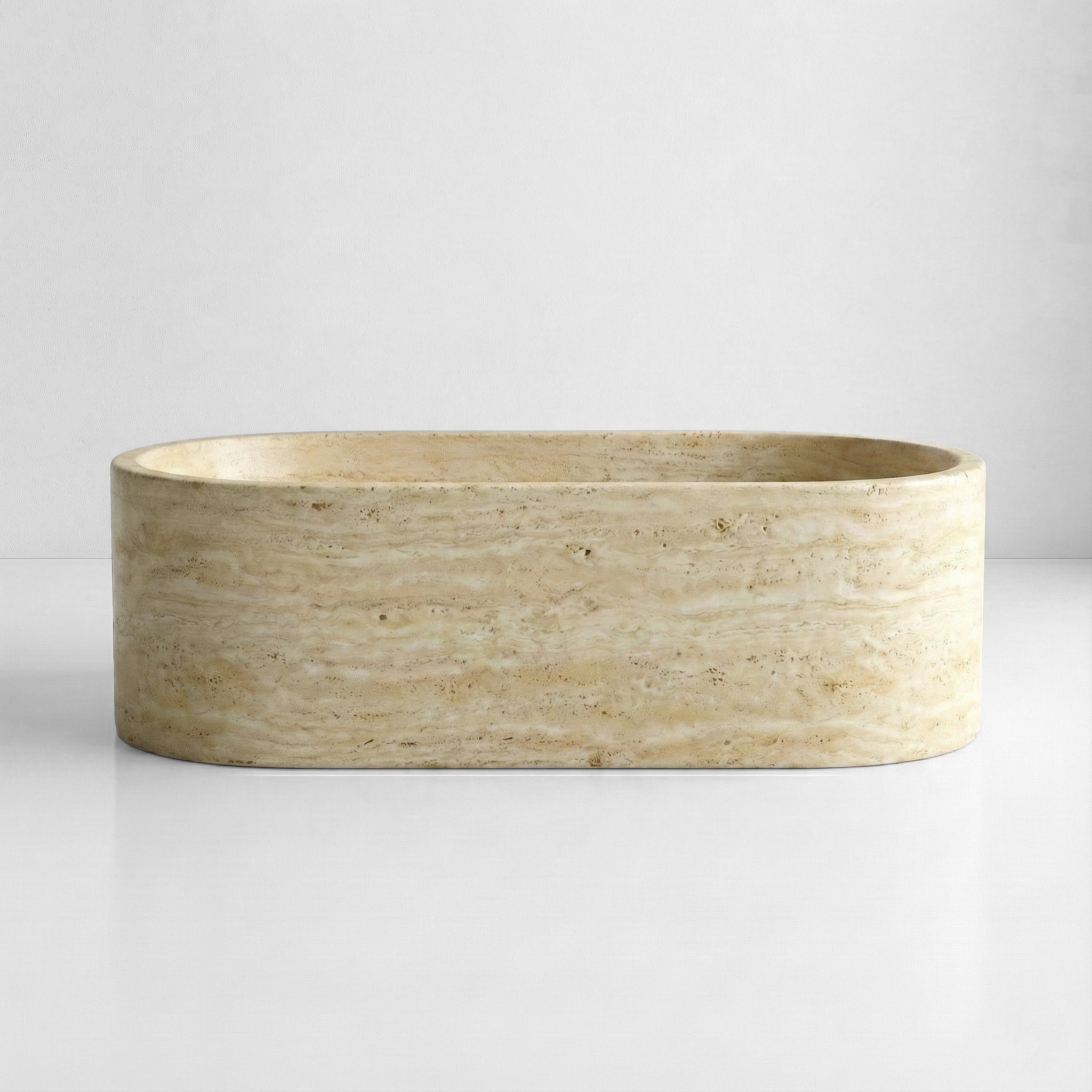 Beige Travertine Freestanding Bathtub - Elliptical