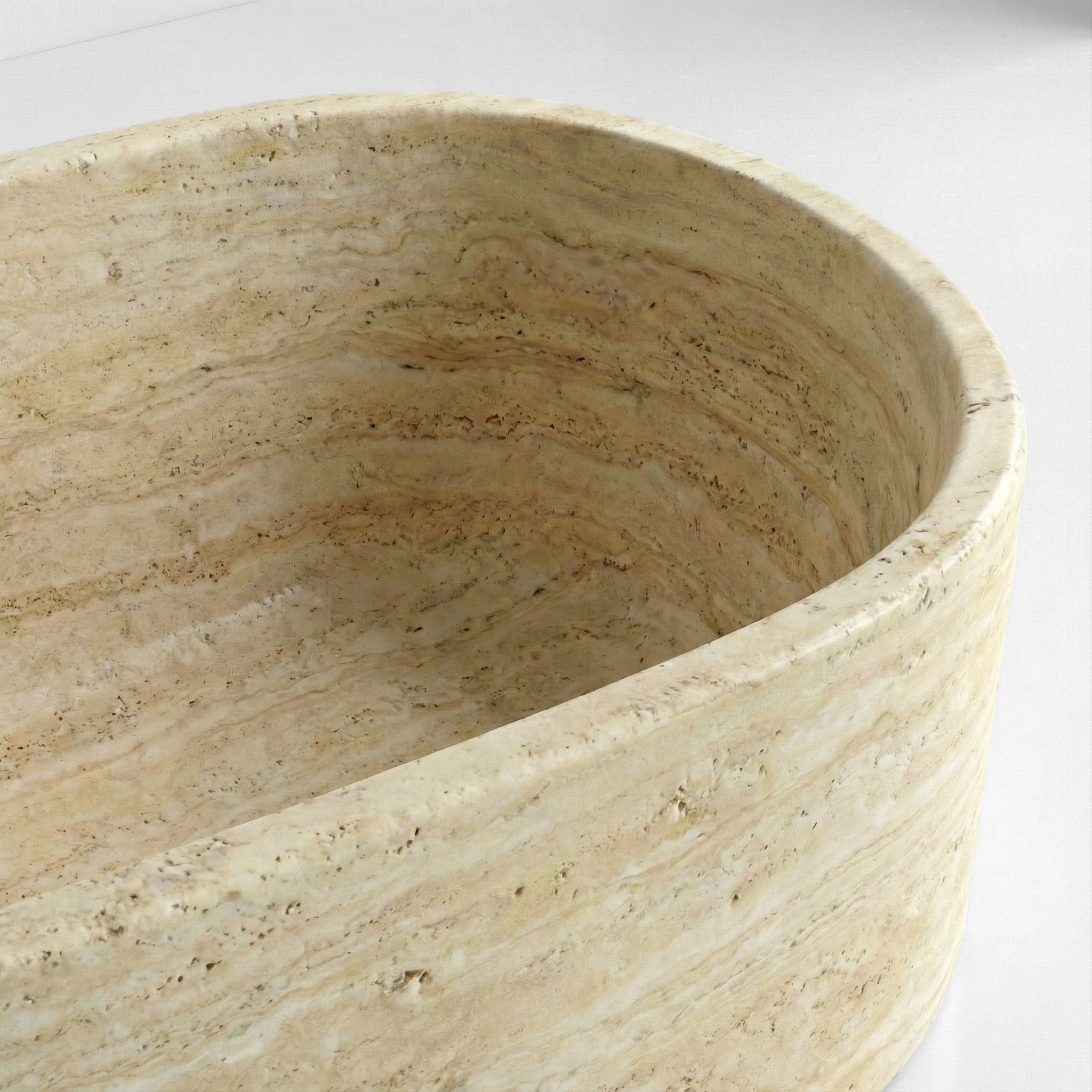 Beige Travertine Freestanding Bathtub - Elliptical