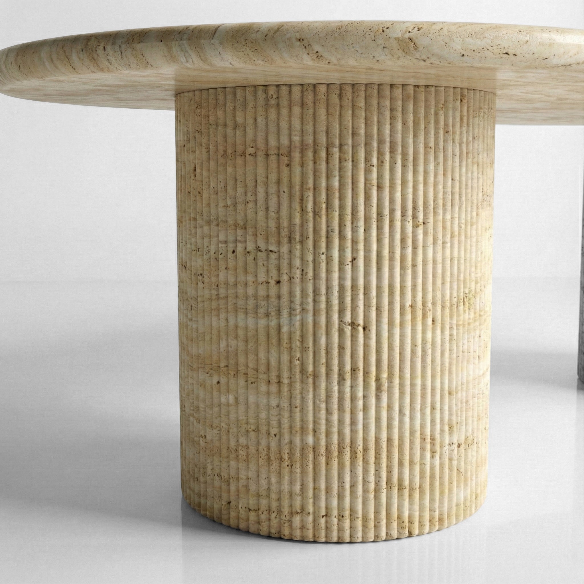 Beige Travertine Oval Dining Table - Fluted