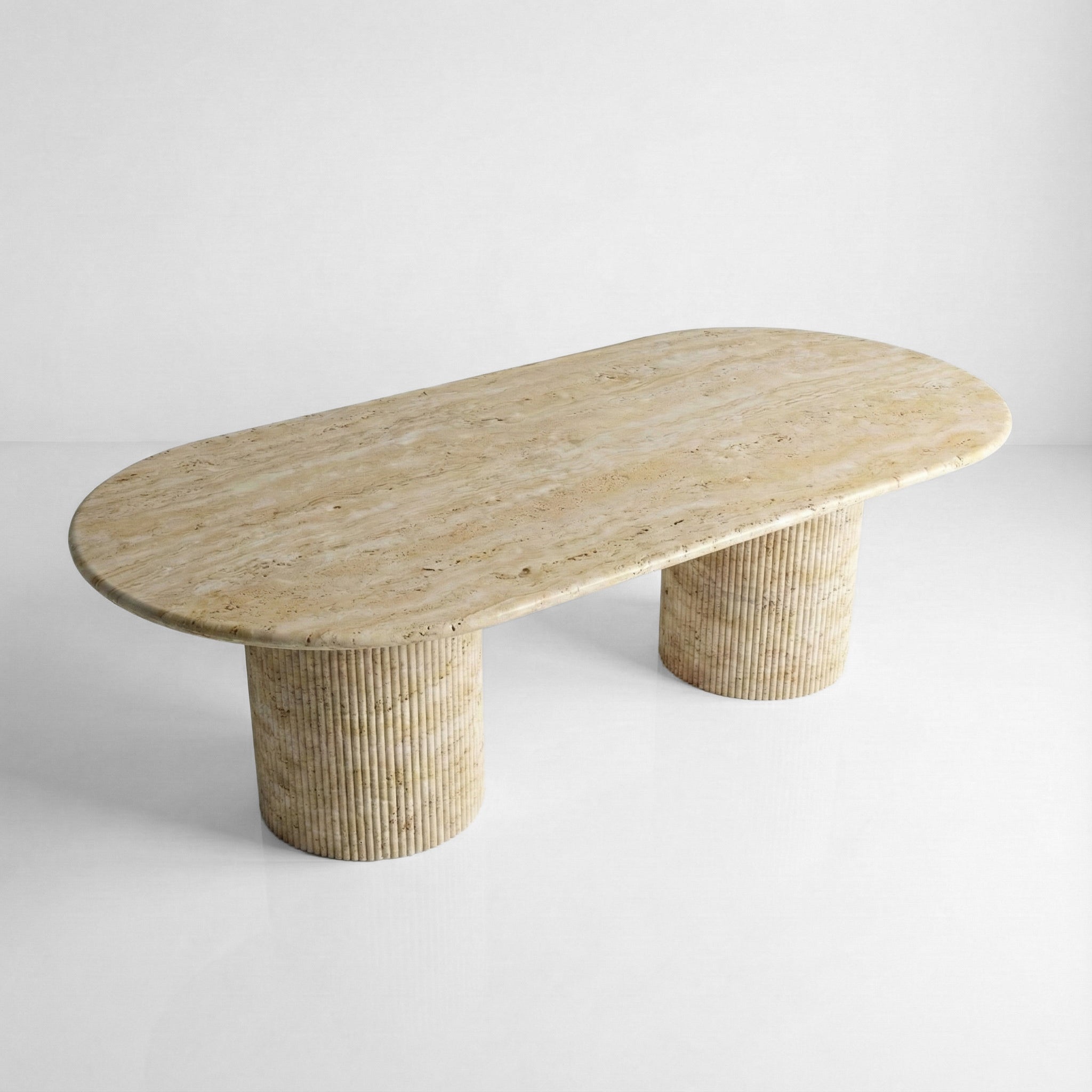 Beige Travertine Oval Dining Table - Fluted