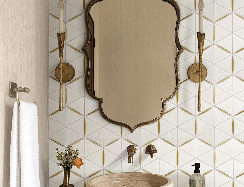 Bianco Carrara Metal Waterjet Marble Mosaic Tile installed marble tile view by VORELLI