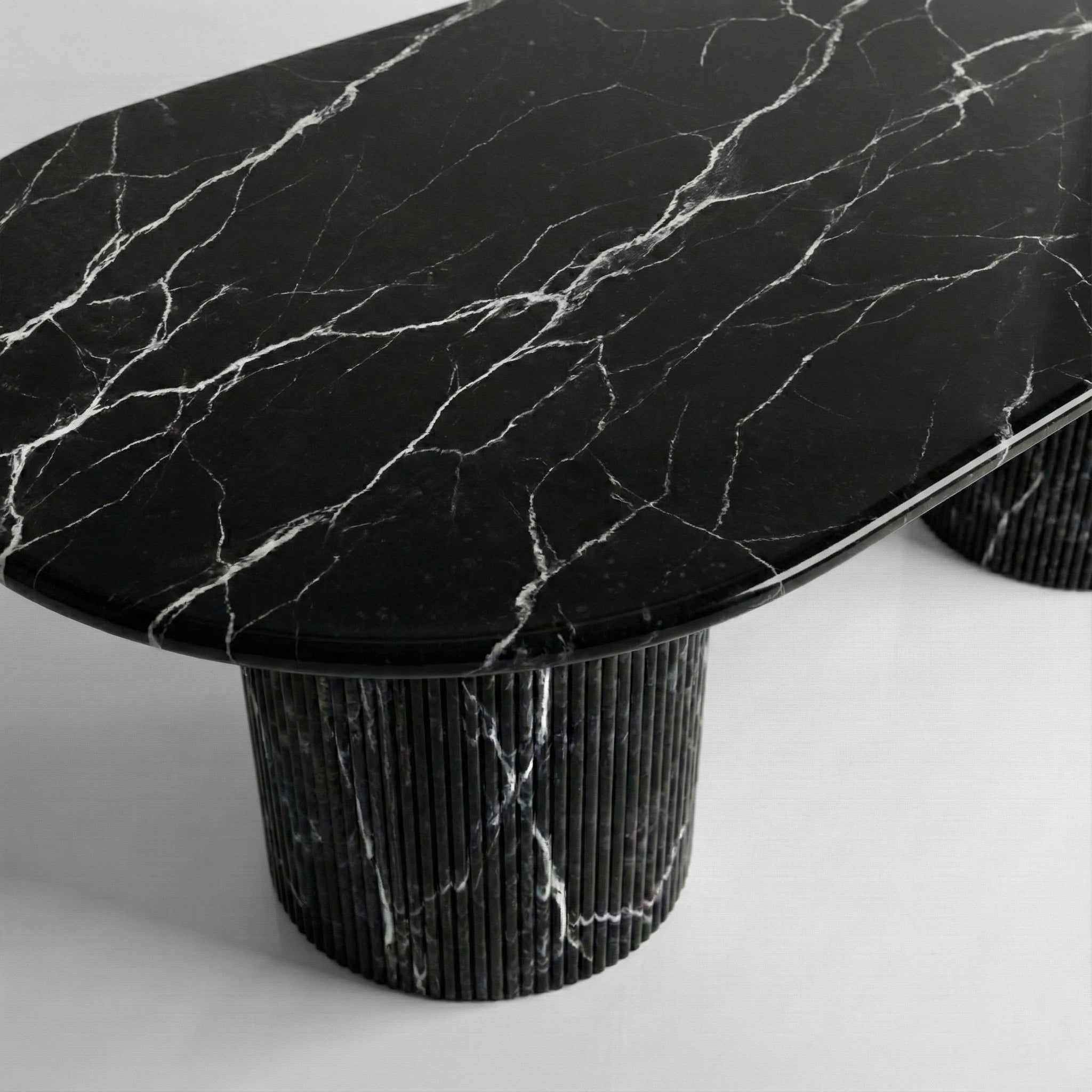 Black Marquina Marble Oval Dining Table - Fluted