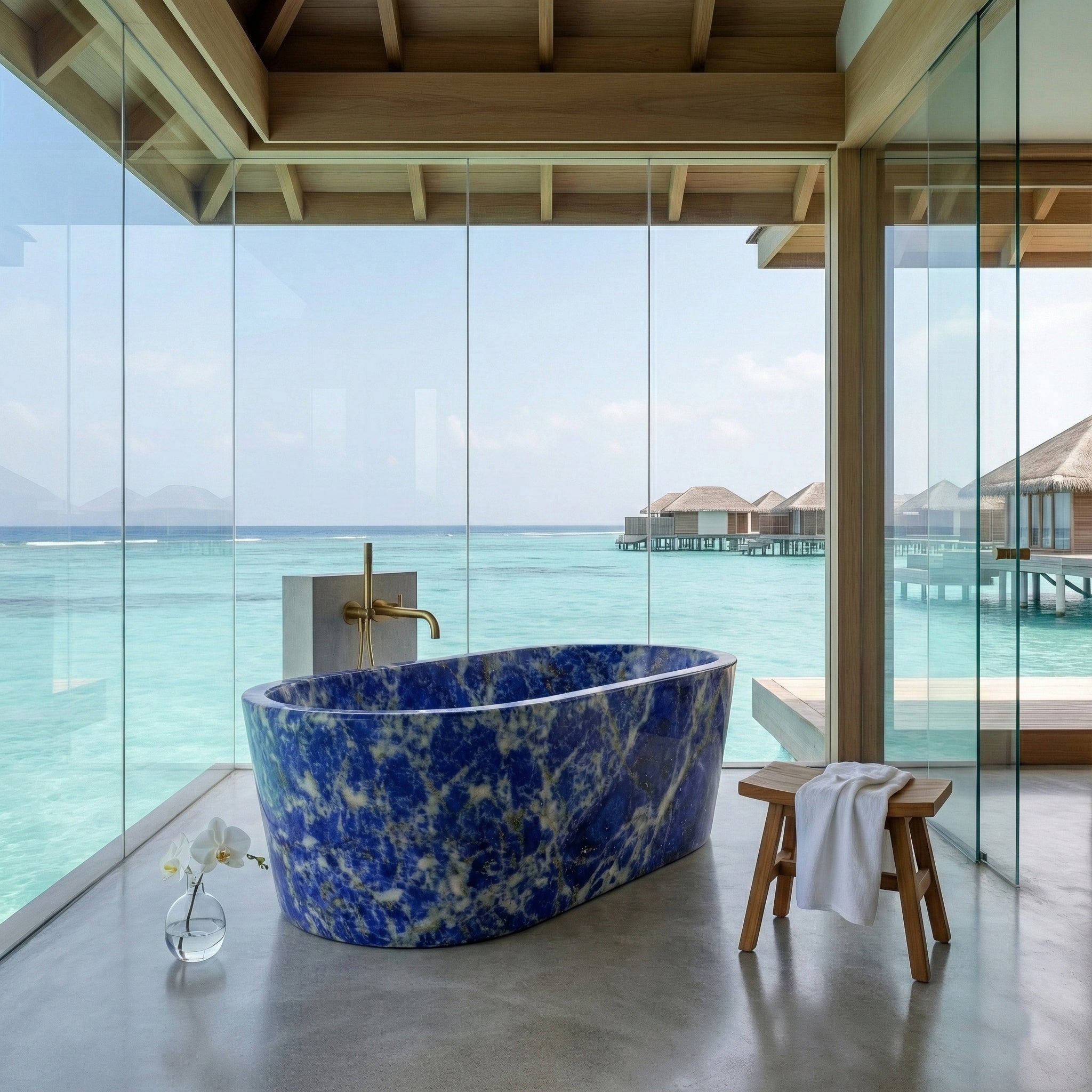 Blue Sodalite Marble Freestanding Bathtub - Tapered