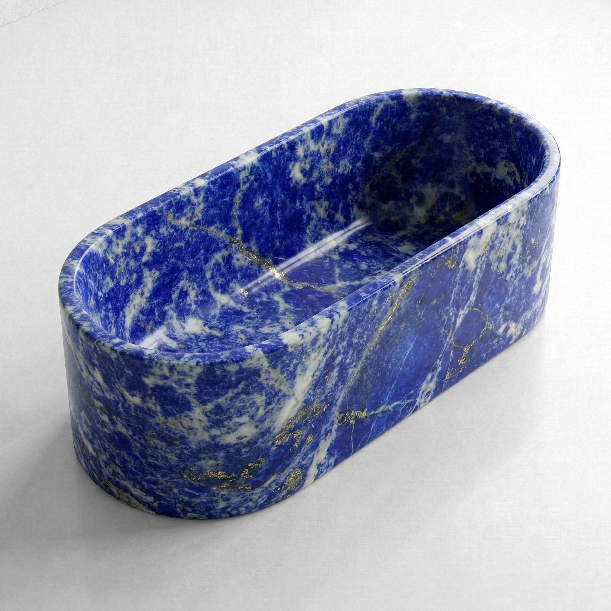 Blue Sodalite Marble Freestanding Bathtub - Elliptical