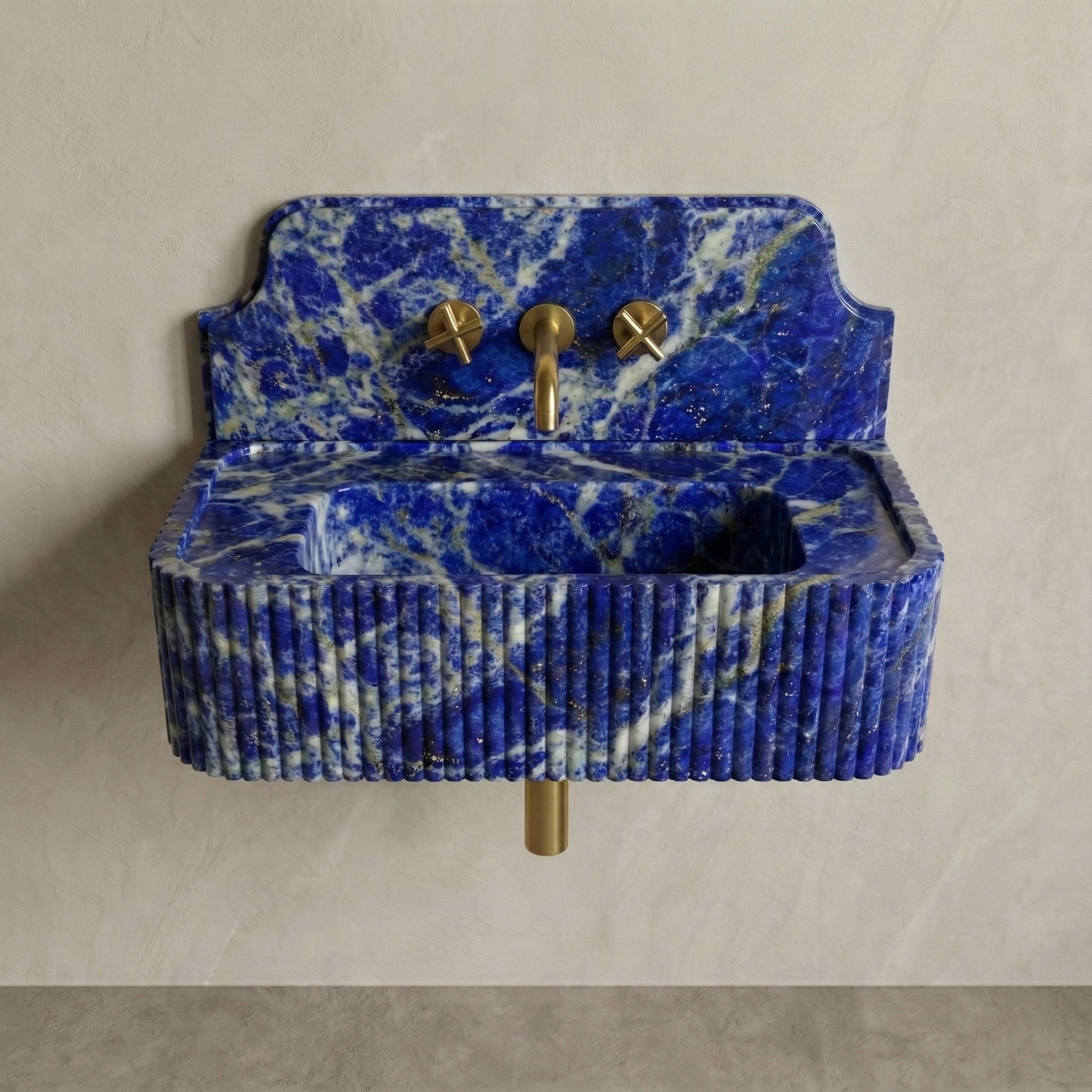 Blue Sodalite Backsplash Sink - Fluted