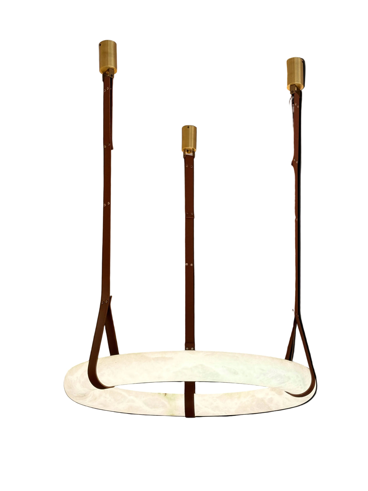 Angled view of the Botticino Marble Ceiling Light showcasing the sculptural illuminated marble ring.