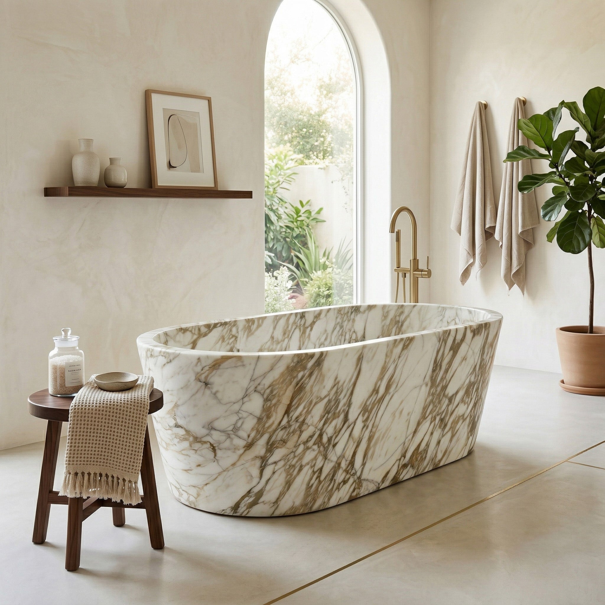 Calacatta Gold Marble Freestanding Bathtub - Tapered