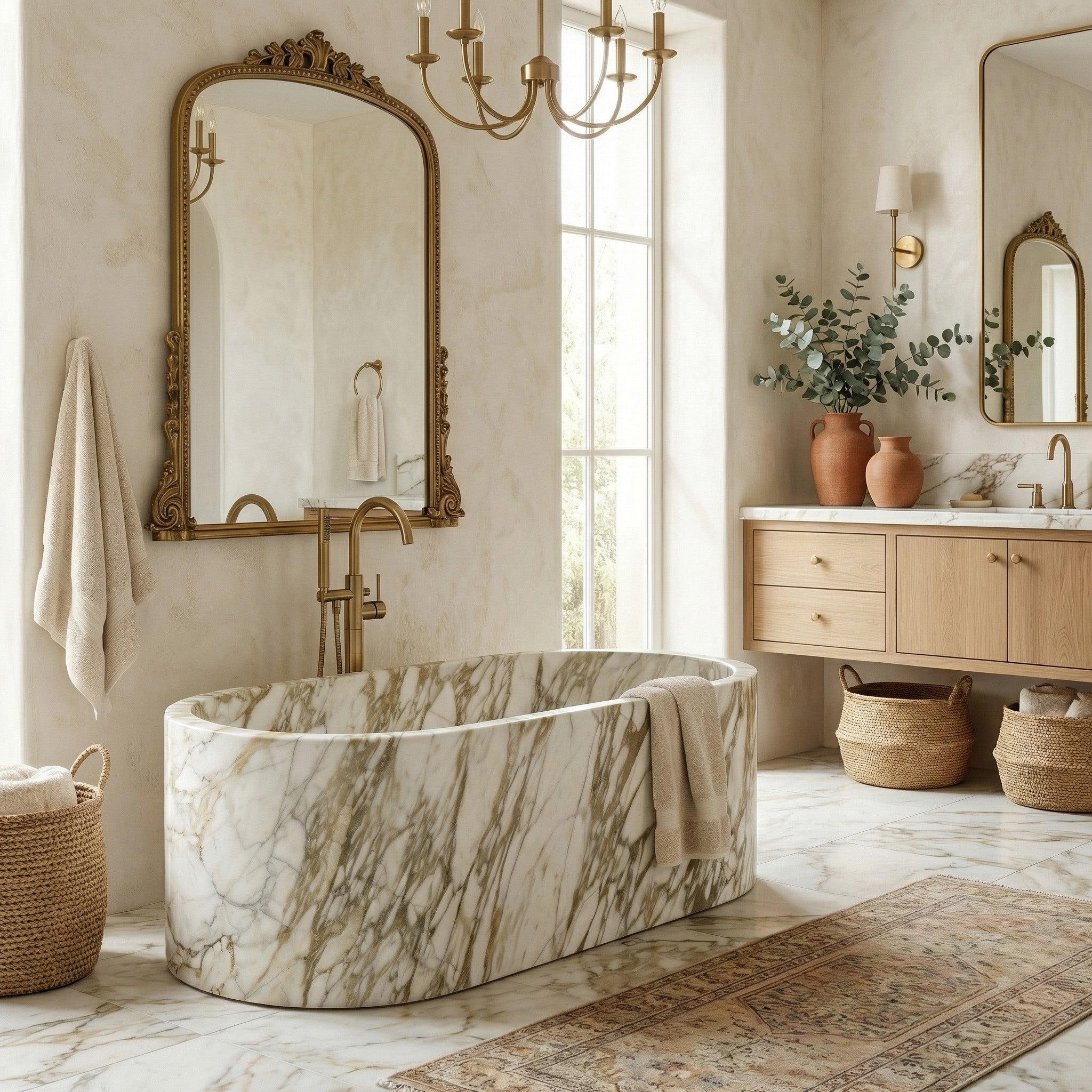 Calacatta Gold Marble Freestanding Bathtub - Elliptical