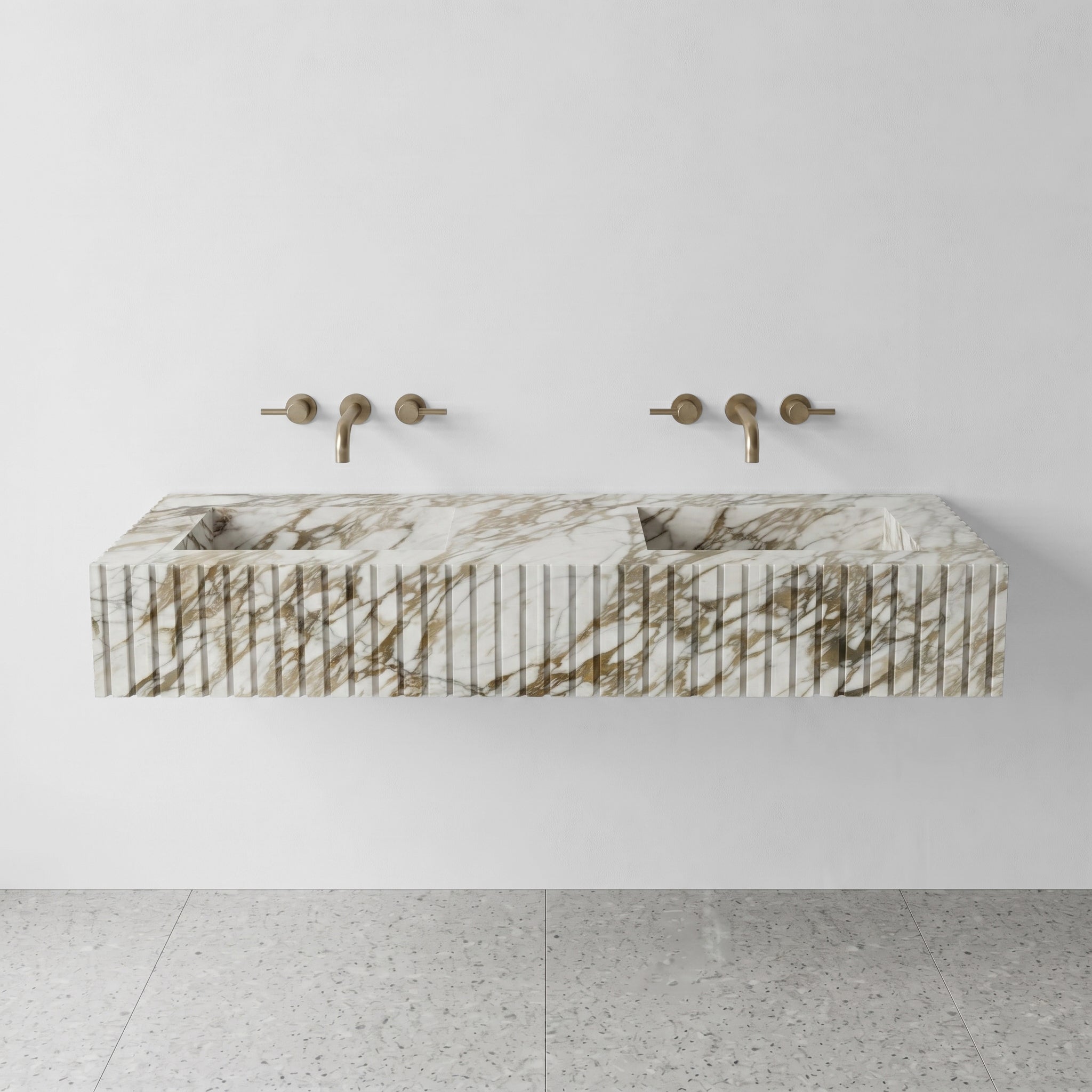 Calacatta Gold Marble Double Sink - Fluted