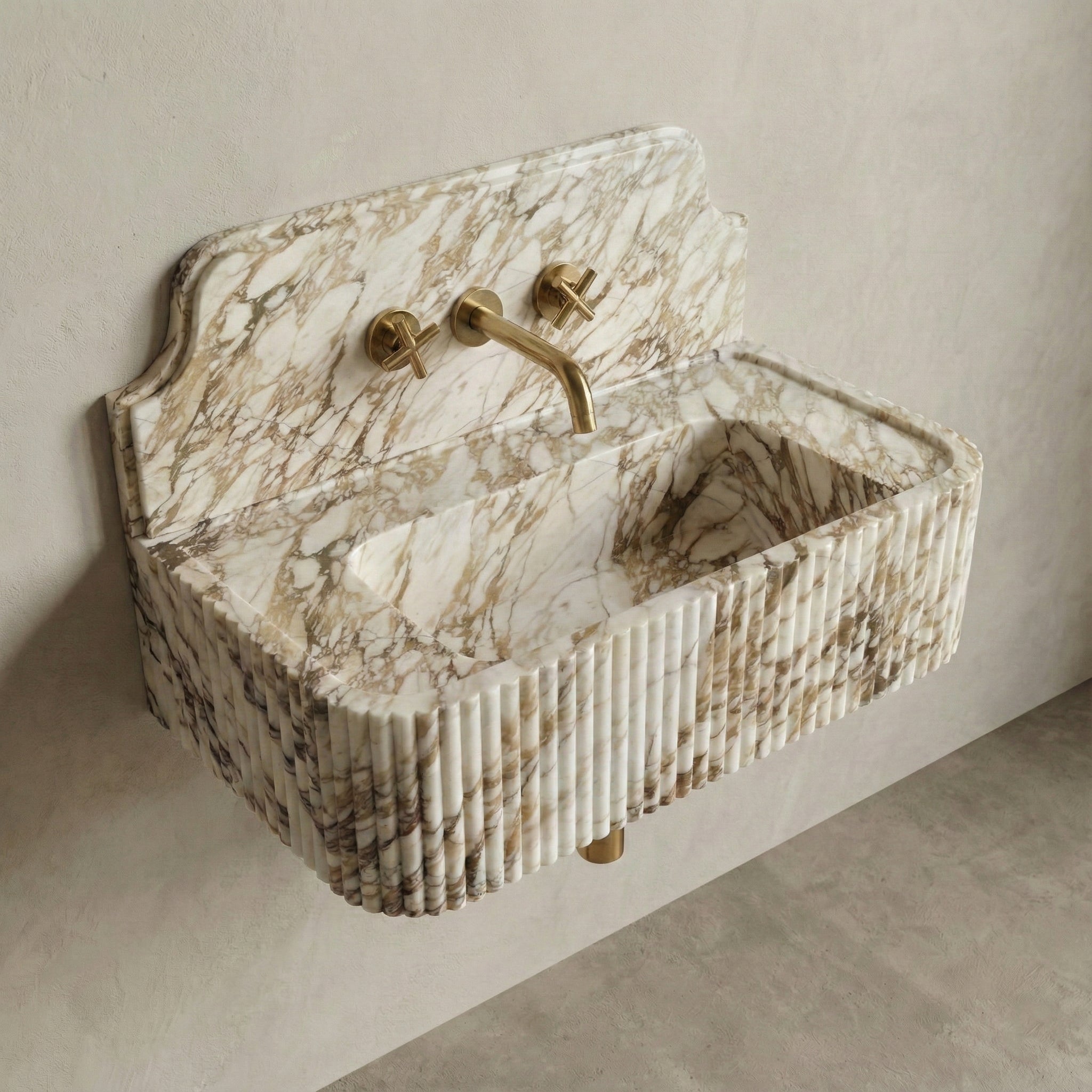 Calacatta Gold Backsplash Sink - Fluted