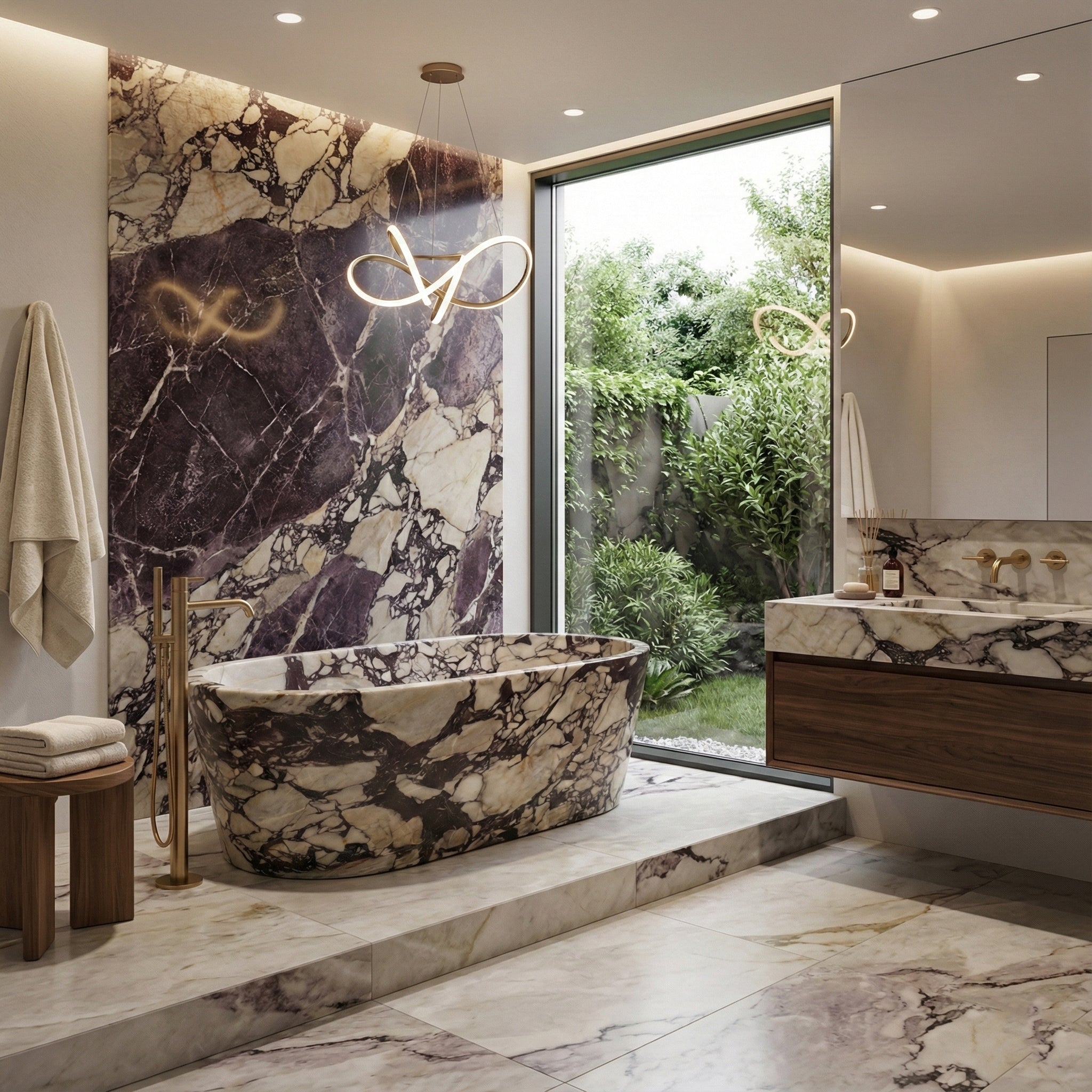 Calacatta Viola Extra Marble Freestanding Bathtub - Tapered