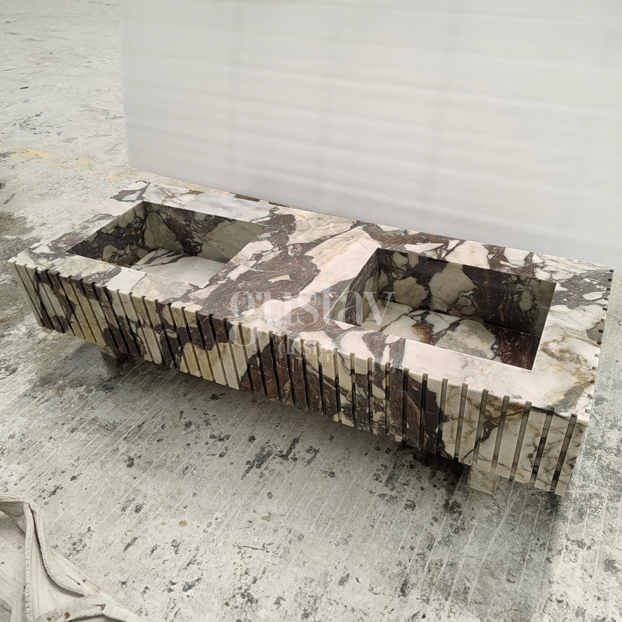 Calacatta Viola Extra Marble Double Sink - Fluted