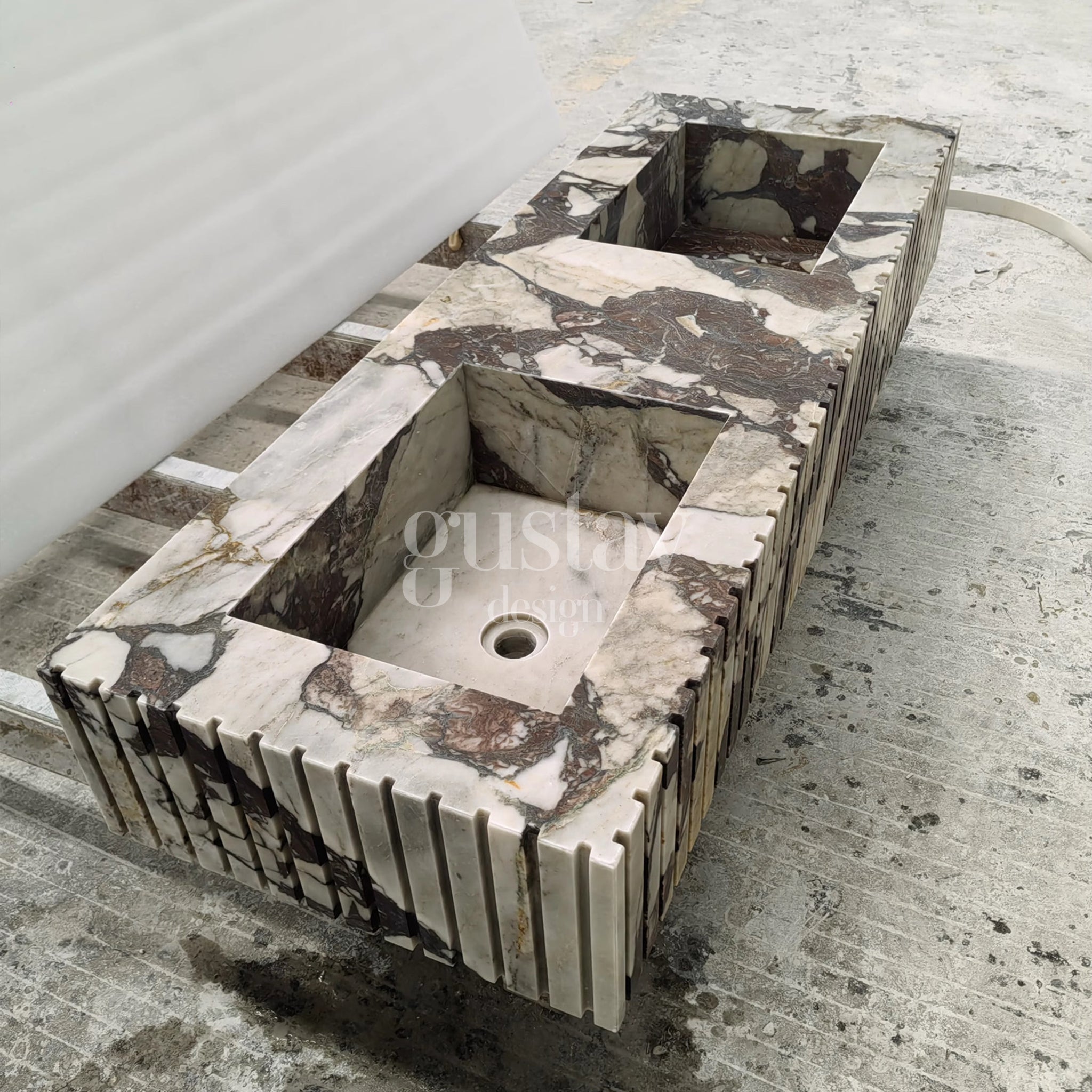 Calacatta Viola Extra Marble Double Sink - Fluted