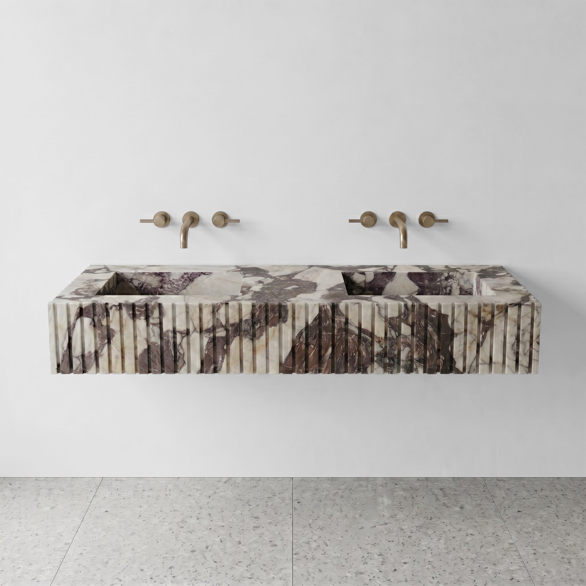Calacatta Viola Extra Marble Double Sink - Fluted
