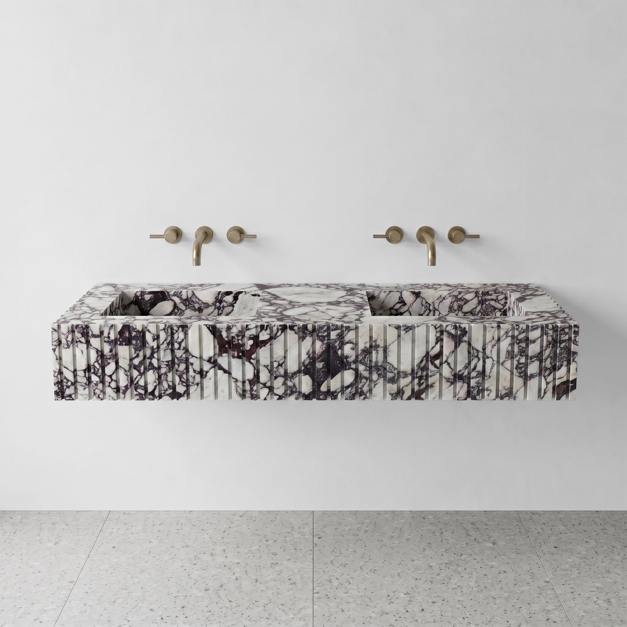 Calacatta Viola Marble Double Sink - Fluted