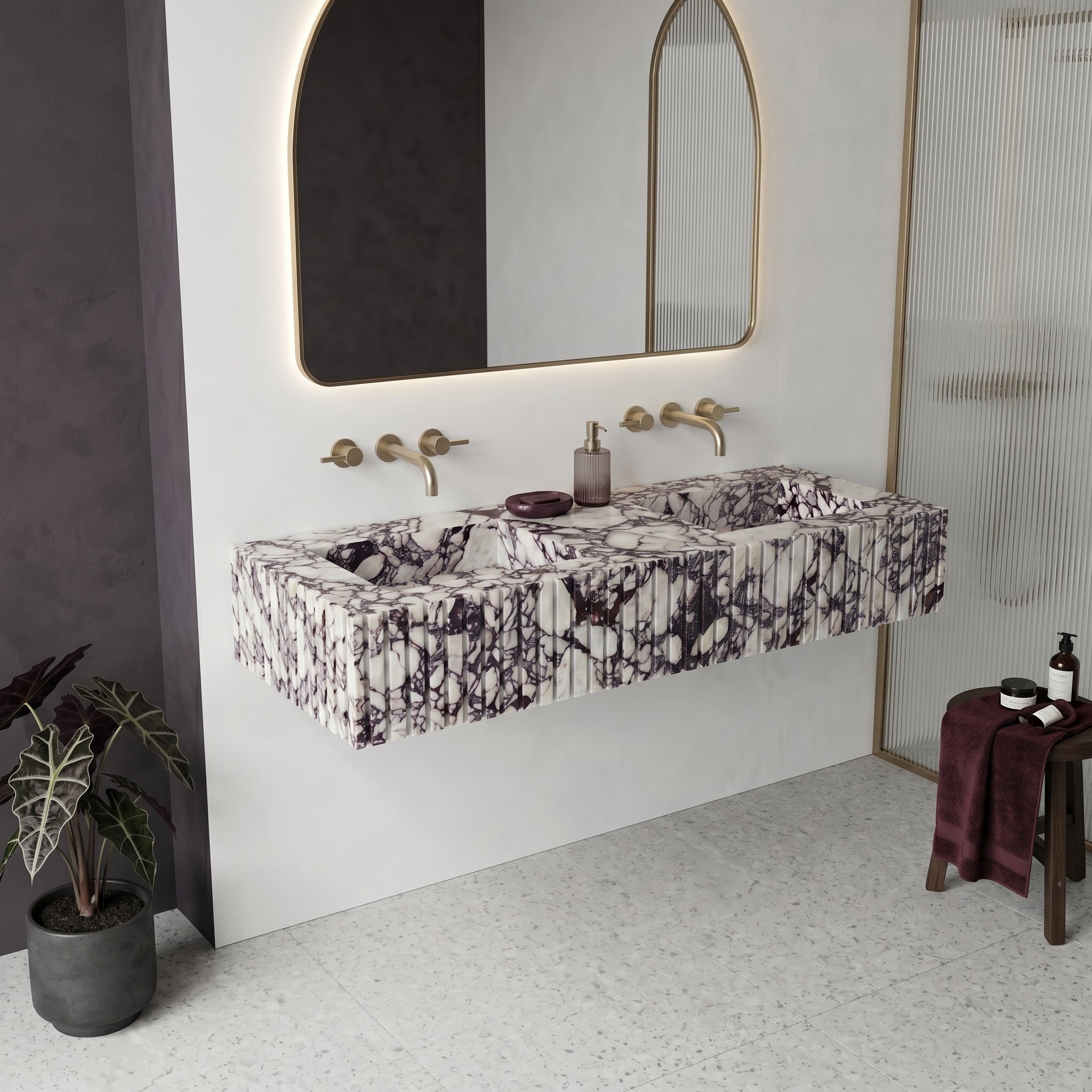 Calacatta Viola Marble Double Sink - Fluted