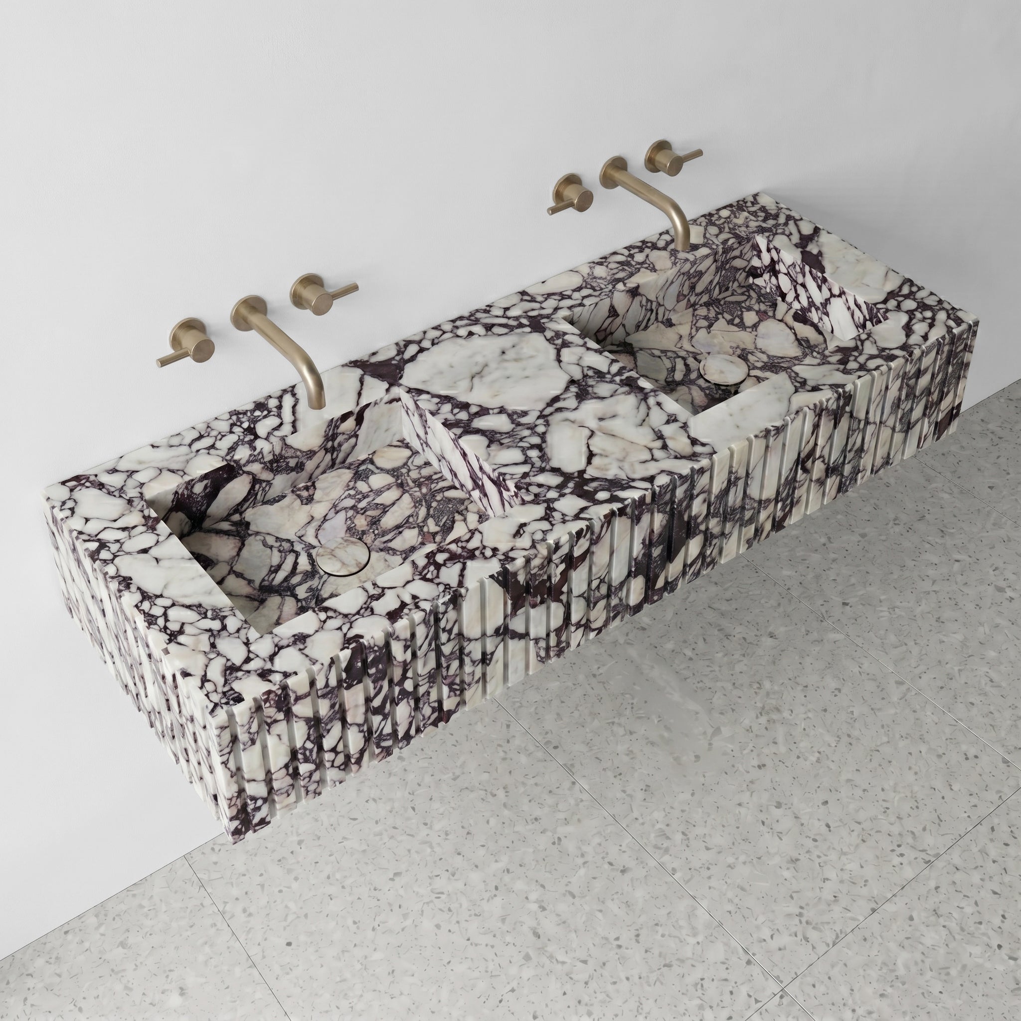 Calacatta Viola Marble Double Sink - Fluted