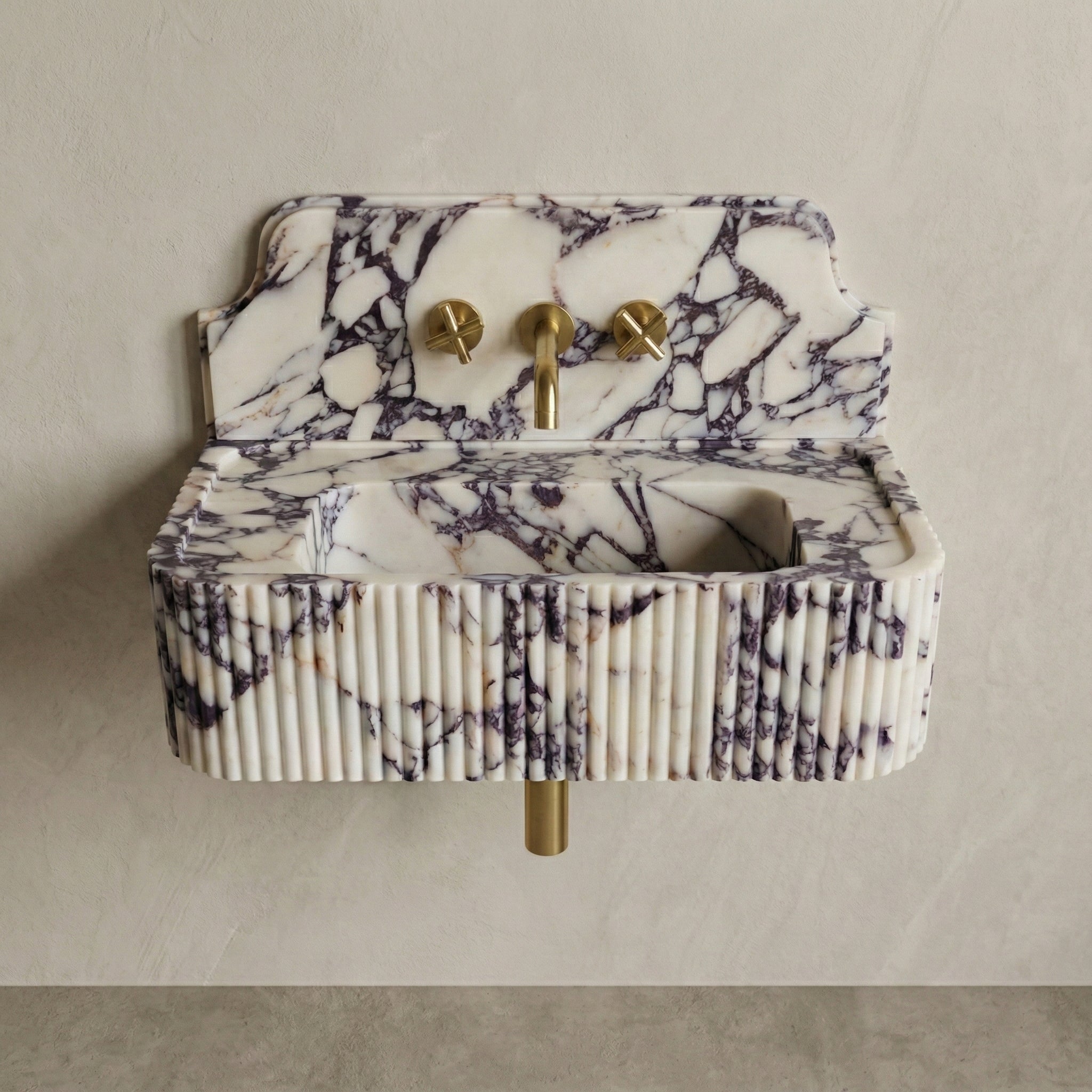 Calacatta Viola Backsplash Sink - Fluted