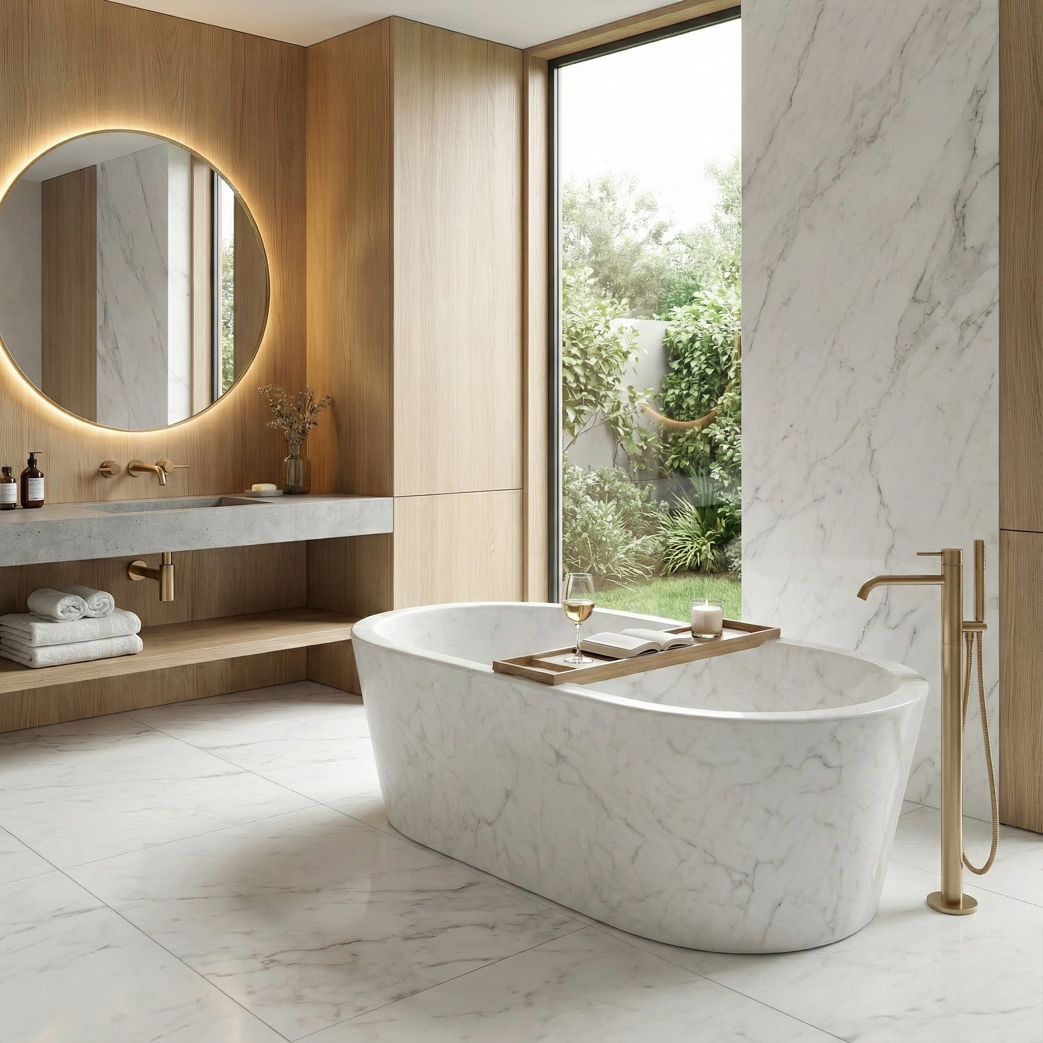 White Carrara Marble Freestanding Bathtub - Tapered
