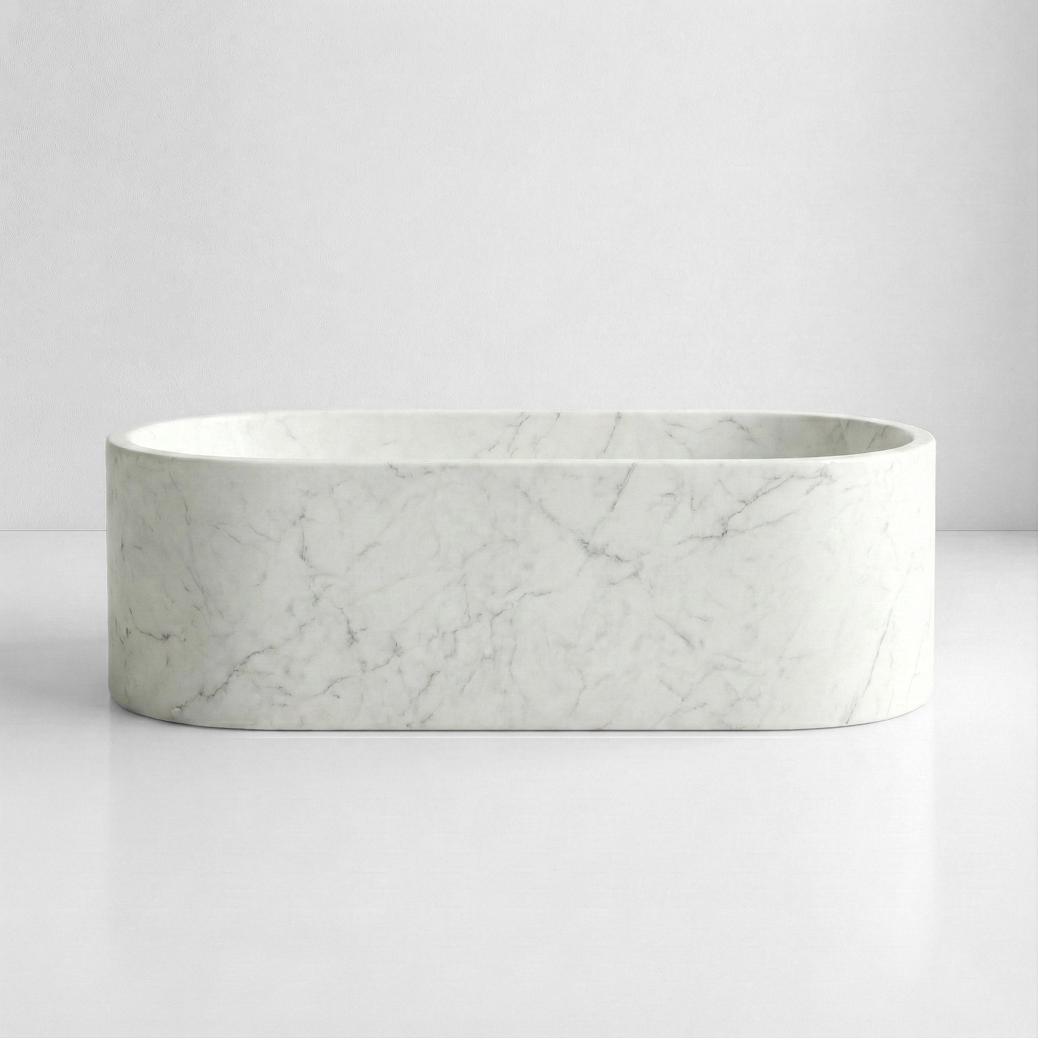 White Carrara Marble Freestanding Bathtub - Elliptical