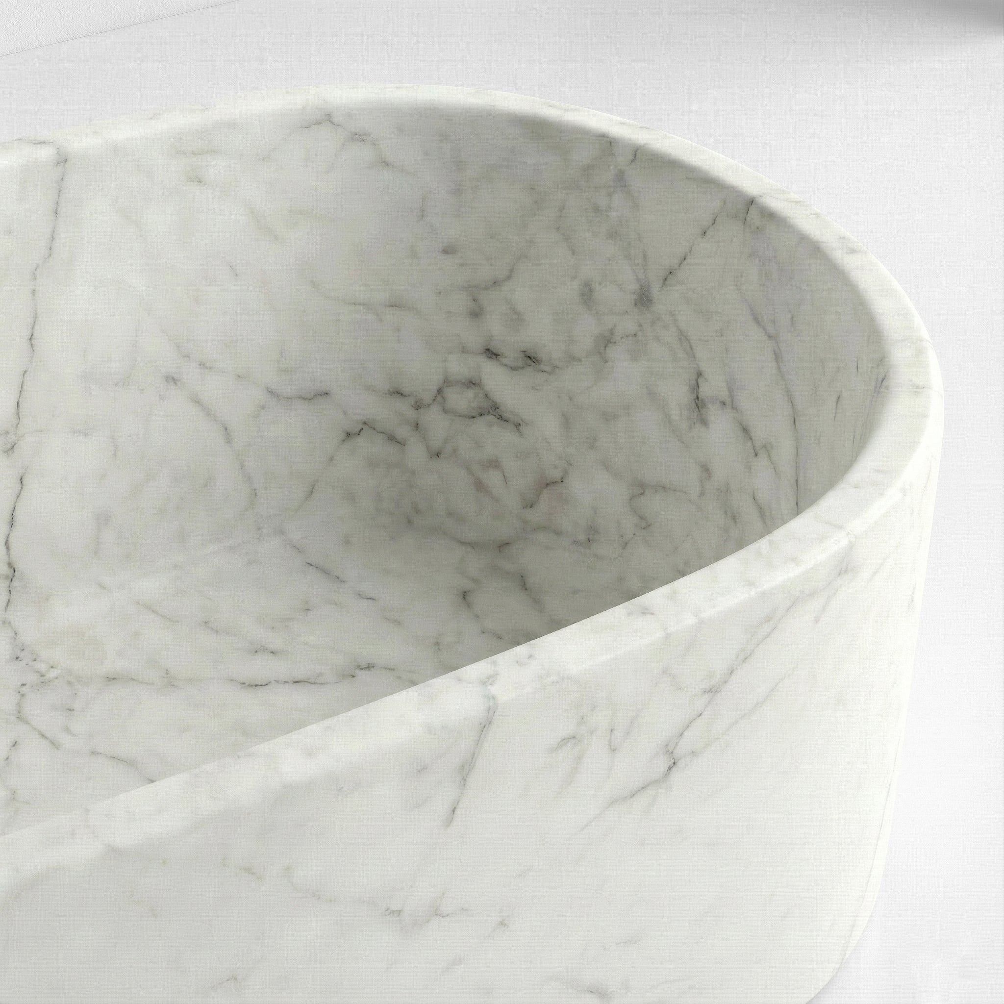 White Carrara Marble Freestanding Bathtub - Elliptical