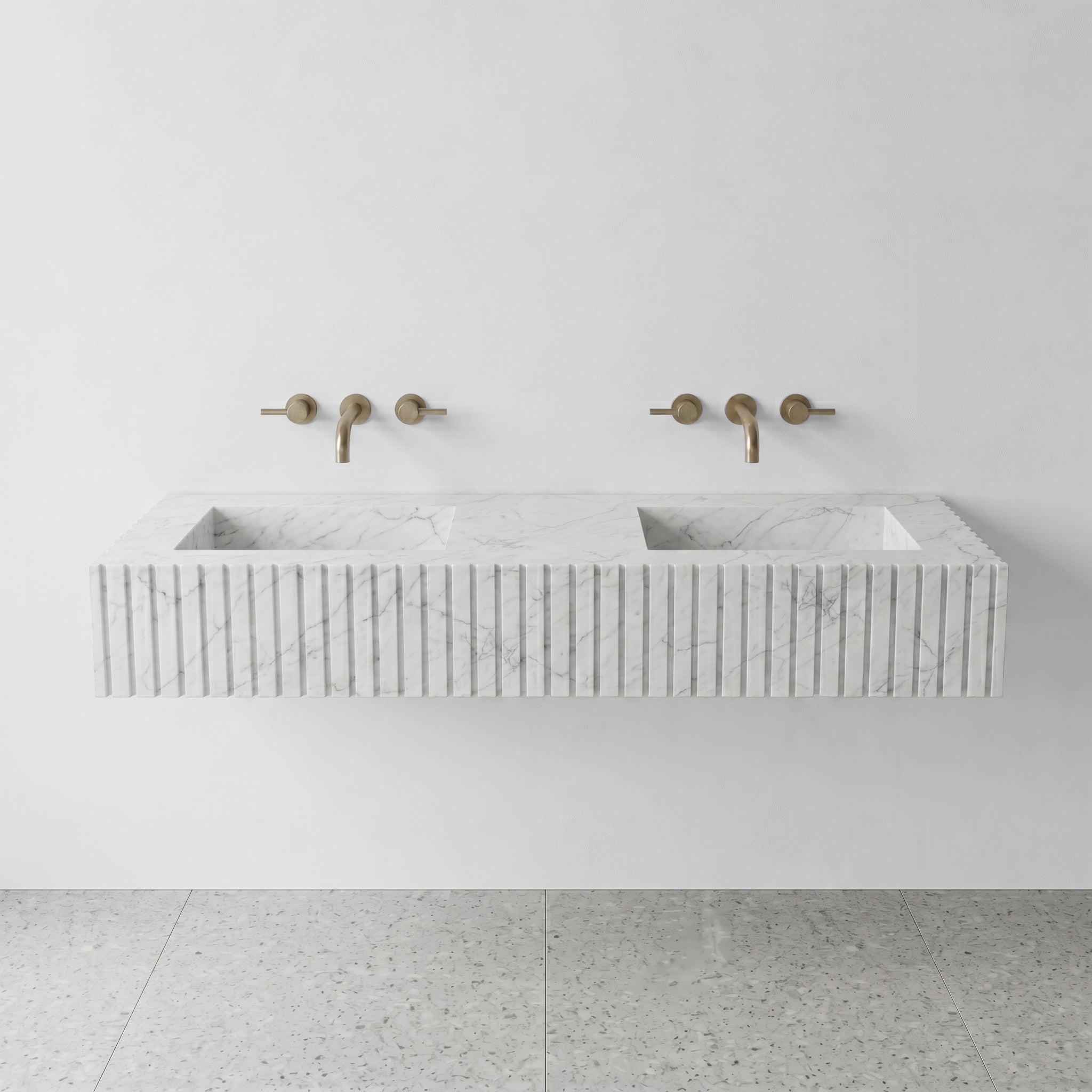 White Carrara Marble Double Sink - Fluted
