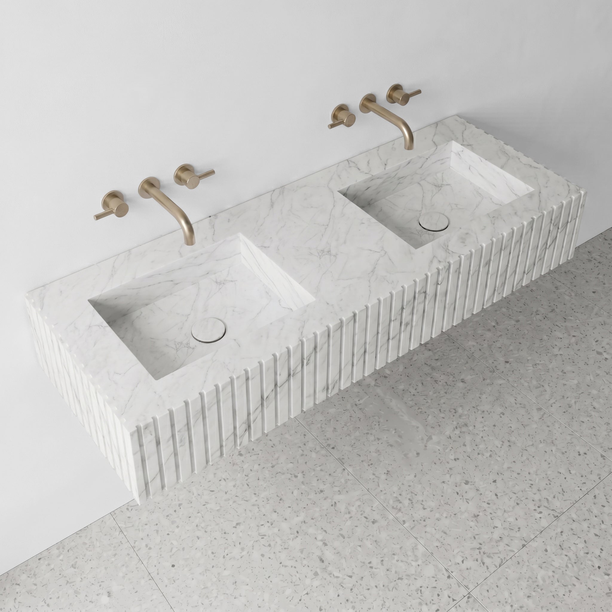 White Carrara Marble Double Sink - Fluted