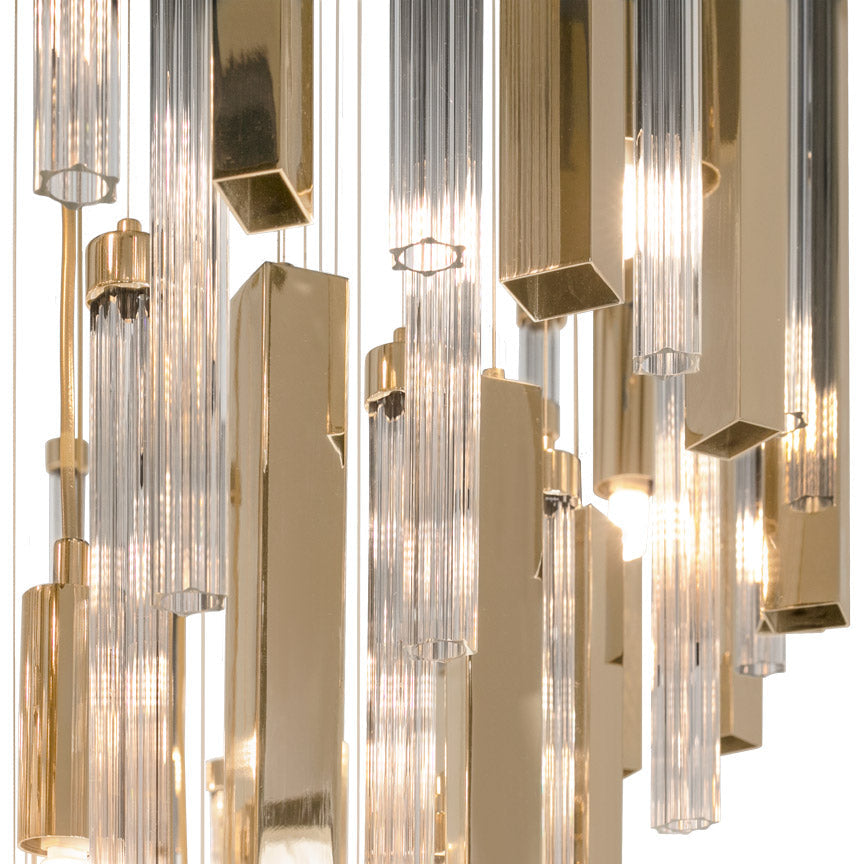 Close-up detail of VORELLI® Blaze Luxury Pendant Staircase Chandelier showing luxury finish and craftsmanship
