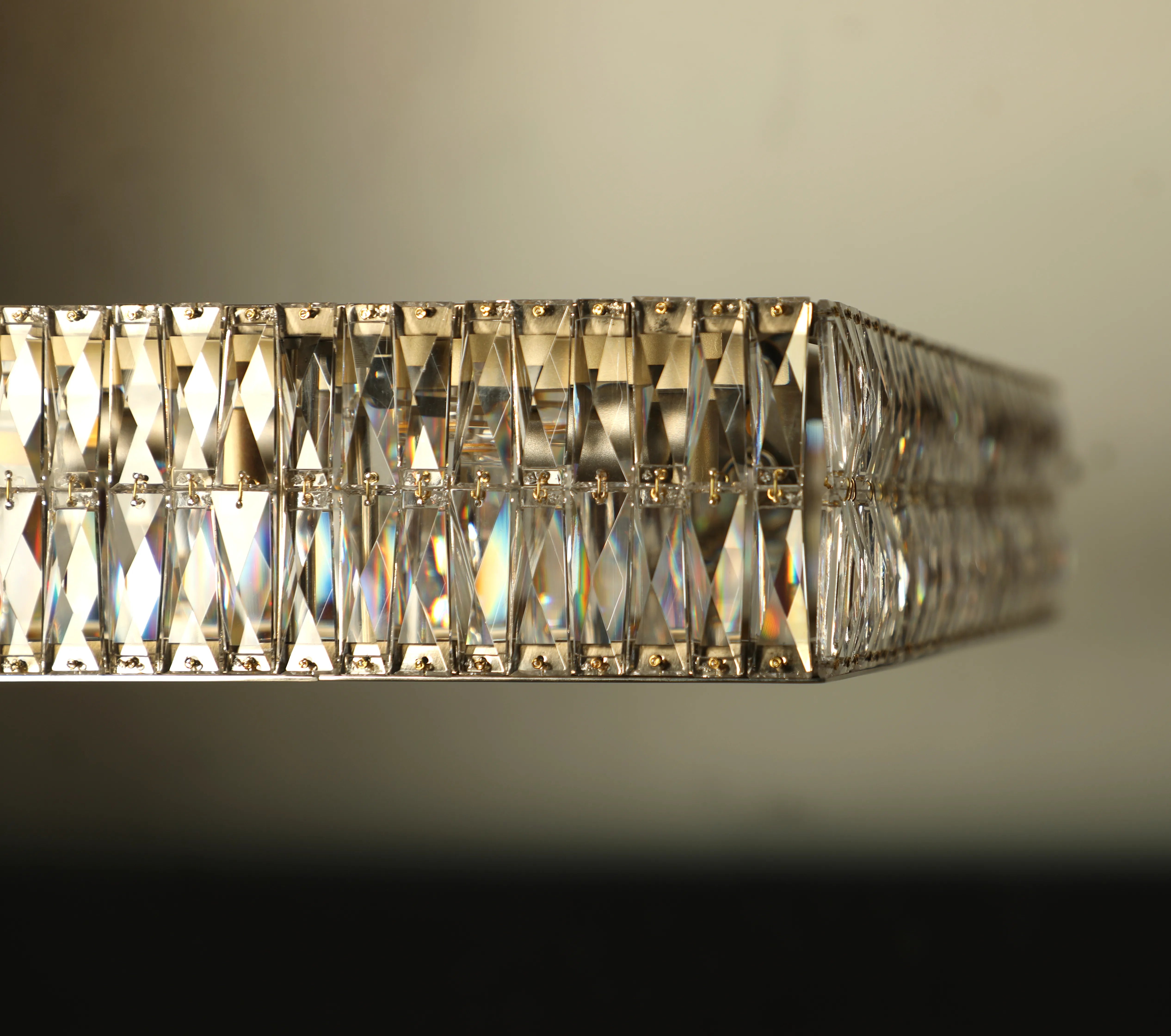 Close-up detail of VORELLI® Spacium (Rectangular) Luxury Rectangular Chandelier showing luxury finish and craftsmanship
