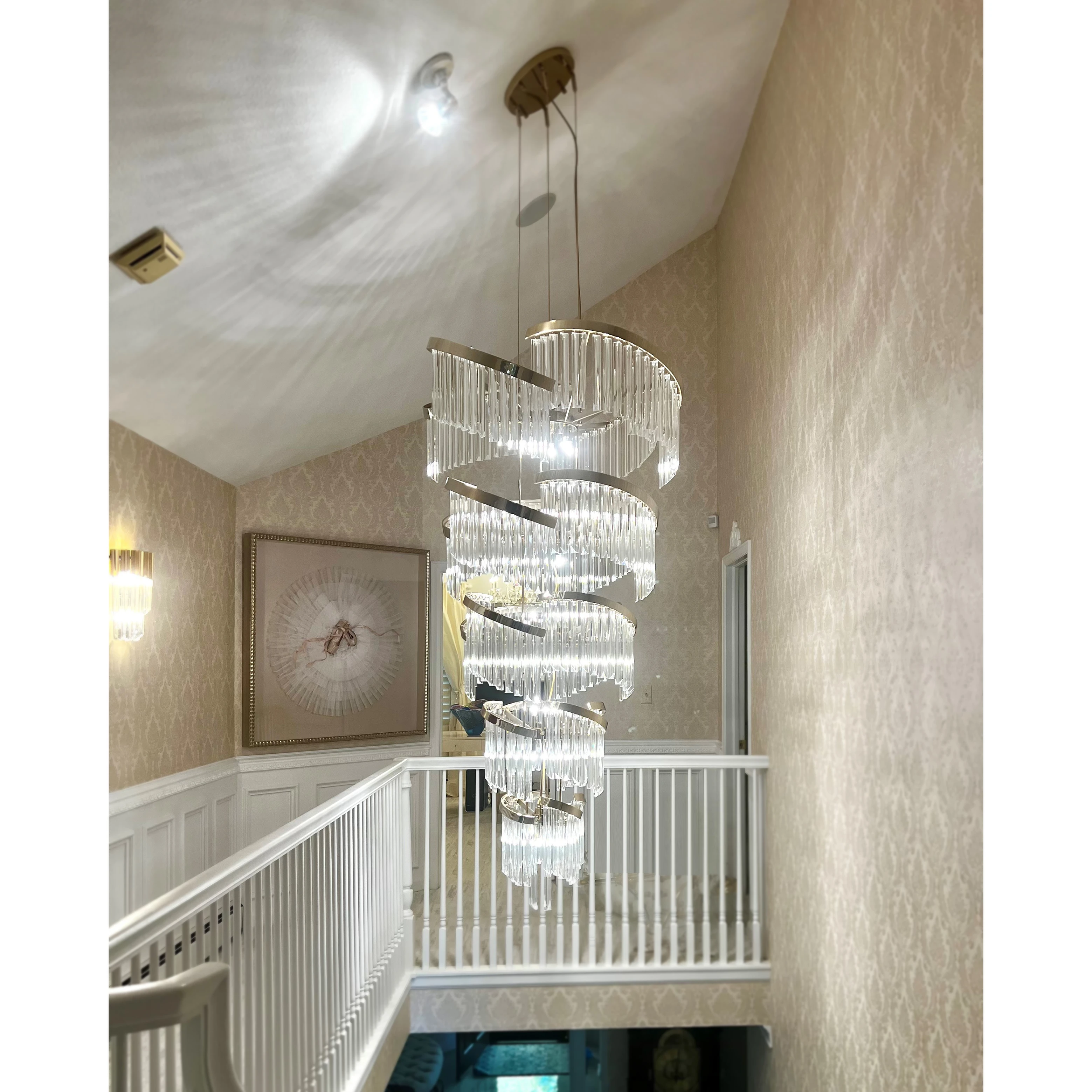 Close-up detail of VORELLI® Twist Luxury Staircase Chandelier showing luxury finish and craftsmanship