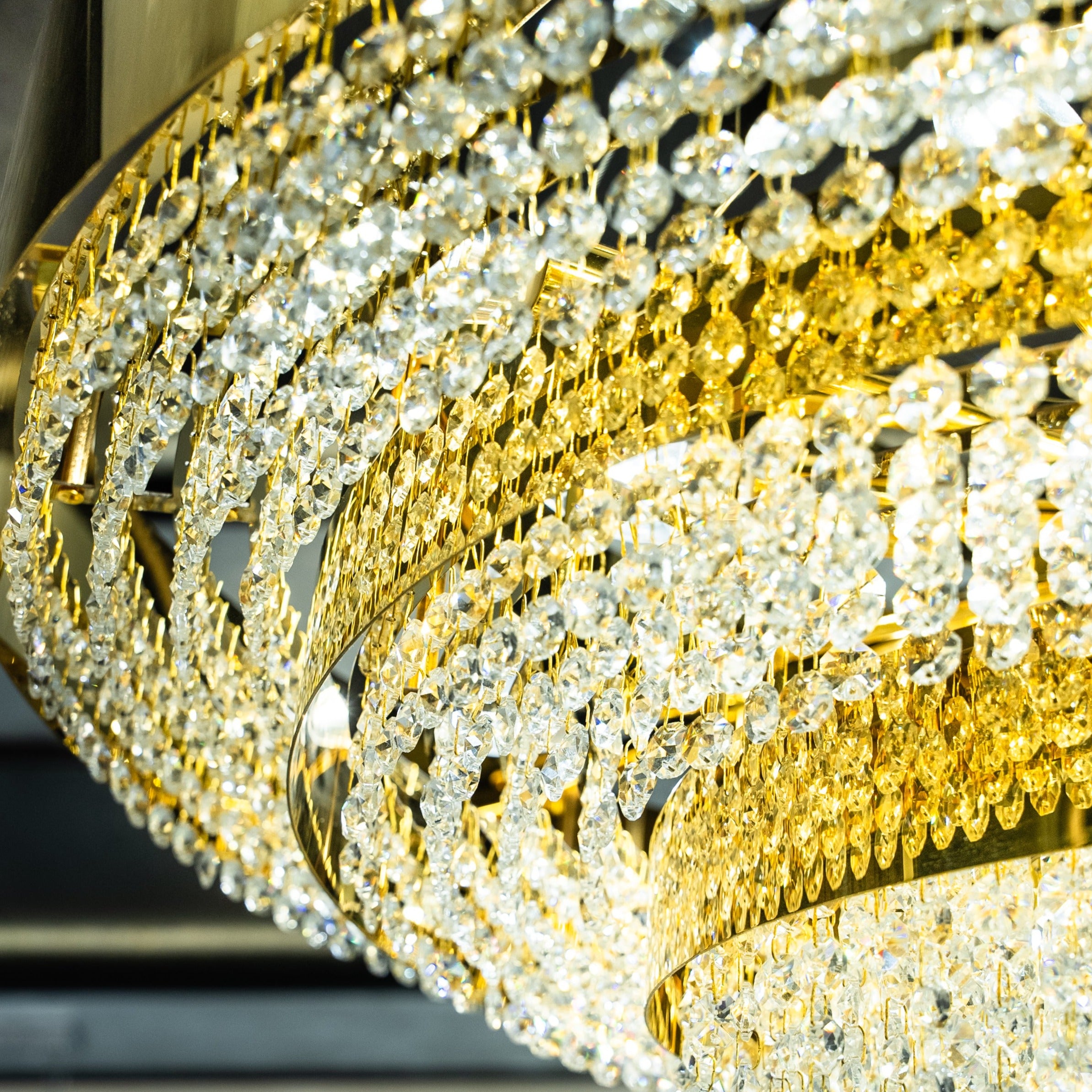 champs elysees chandelier cascading crystal tiers side angle