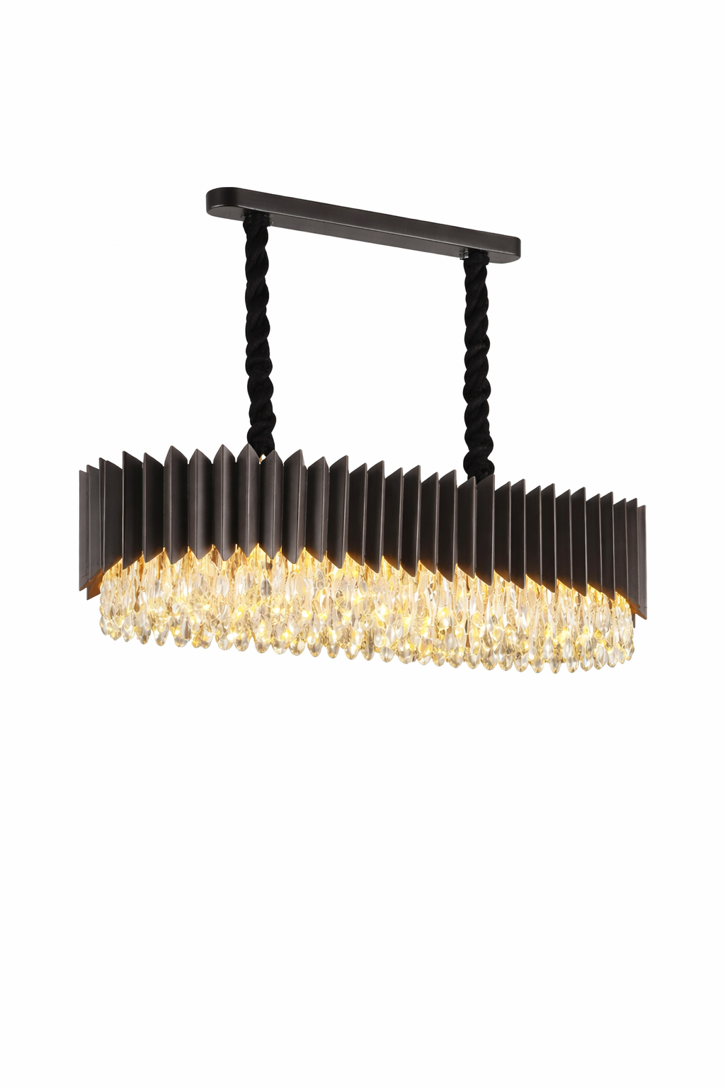 Charming and sophisticated ambiance created by the VORELLI Doral rectangular chandelier casting a captivating light display across the room.