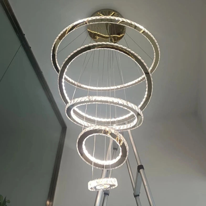 claremont multi ring chandelier viewed from below showcasing elegant spiral design