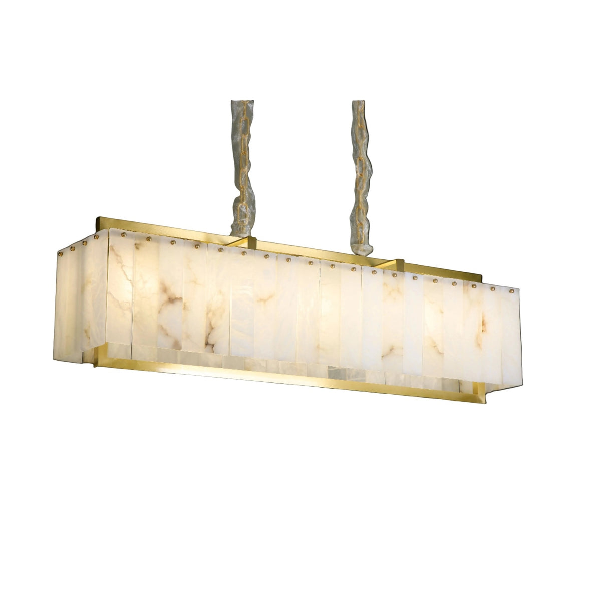 classisco marble rectangular chandelier with hand carved marble panels and gold frame