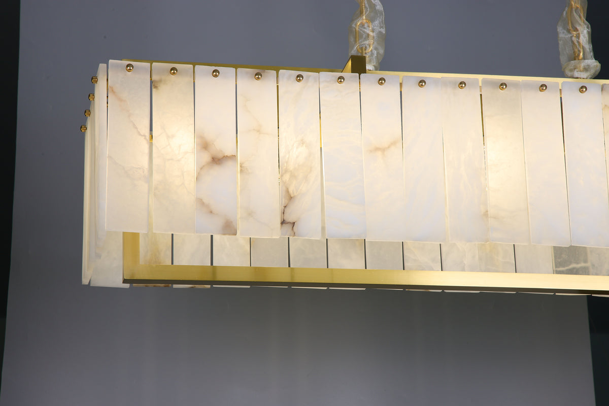classisco chandelier side profile showcasing marble panels and suspended design